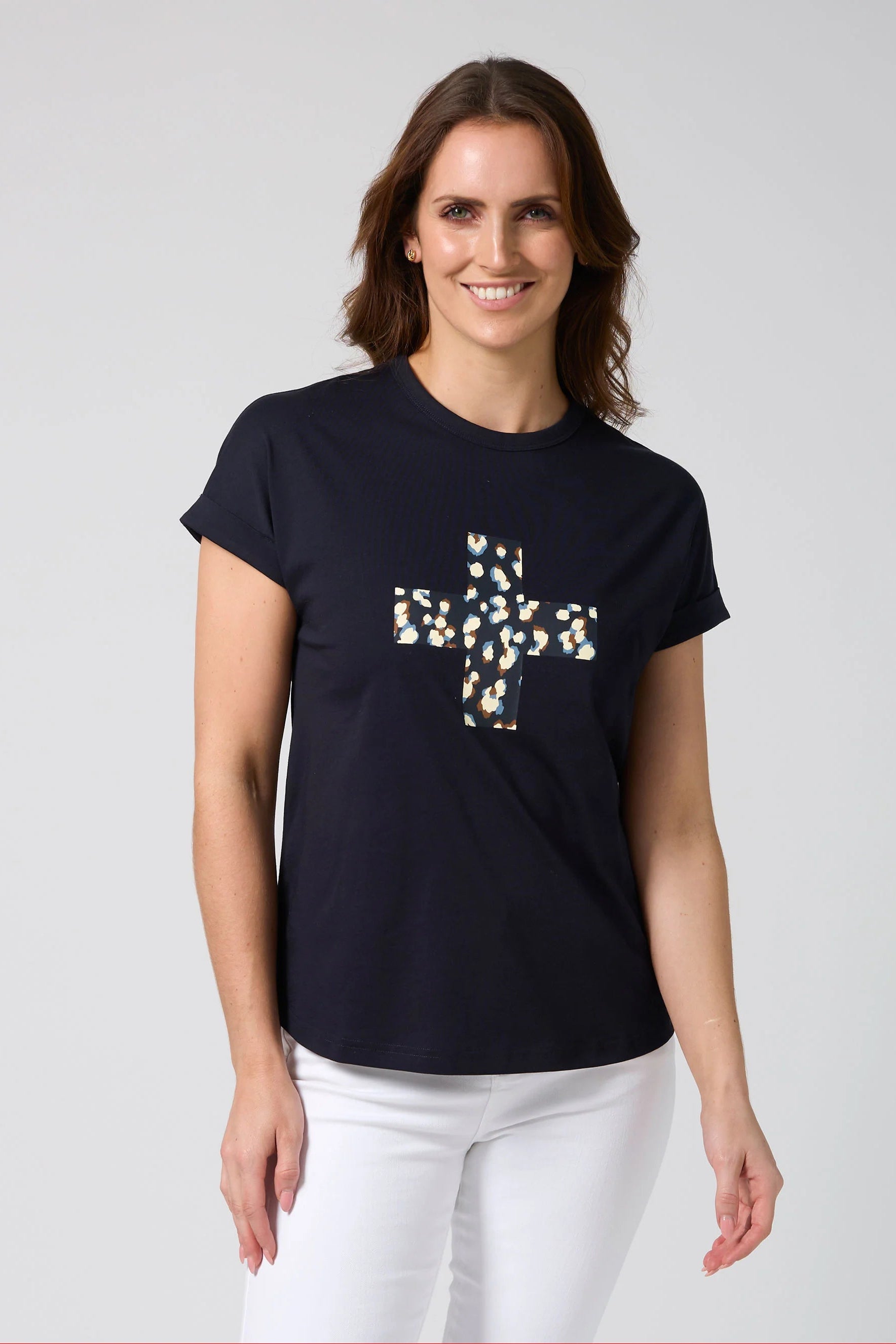 STELLA + GEMMA SOHO CUFF DEEP NAVY TEE - LEOPARD CROSS - THE VOGUE STORE
