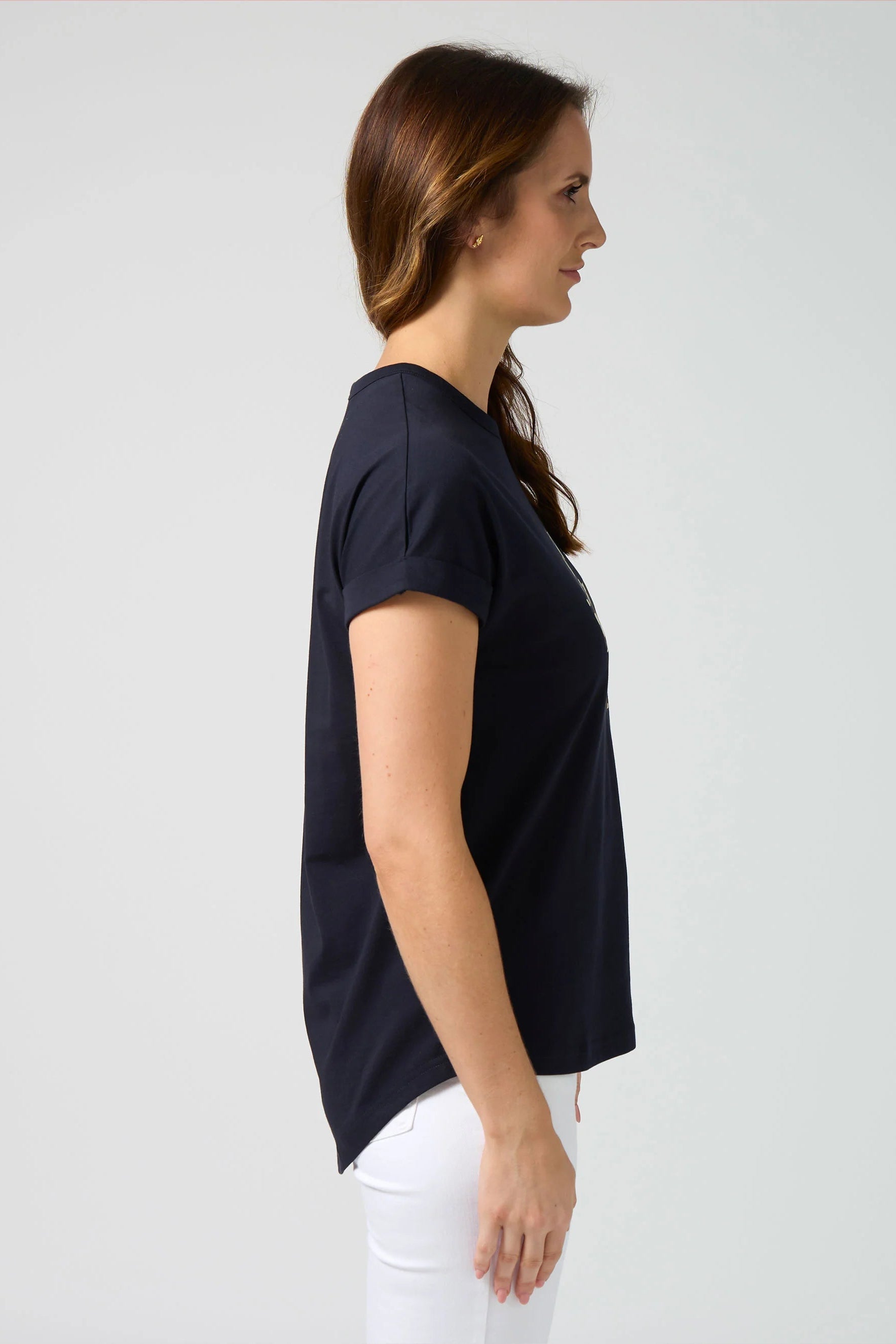 STELLA + GEMMA SOHO CUFF DEEP NAVY TEE - LEOPARD CROSS - THE VOGUE STORE