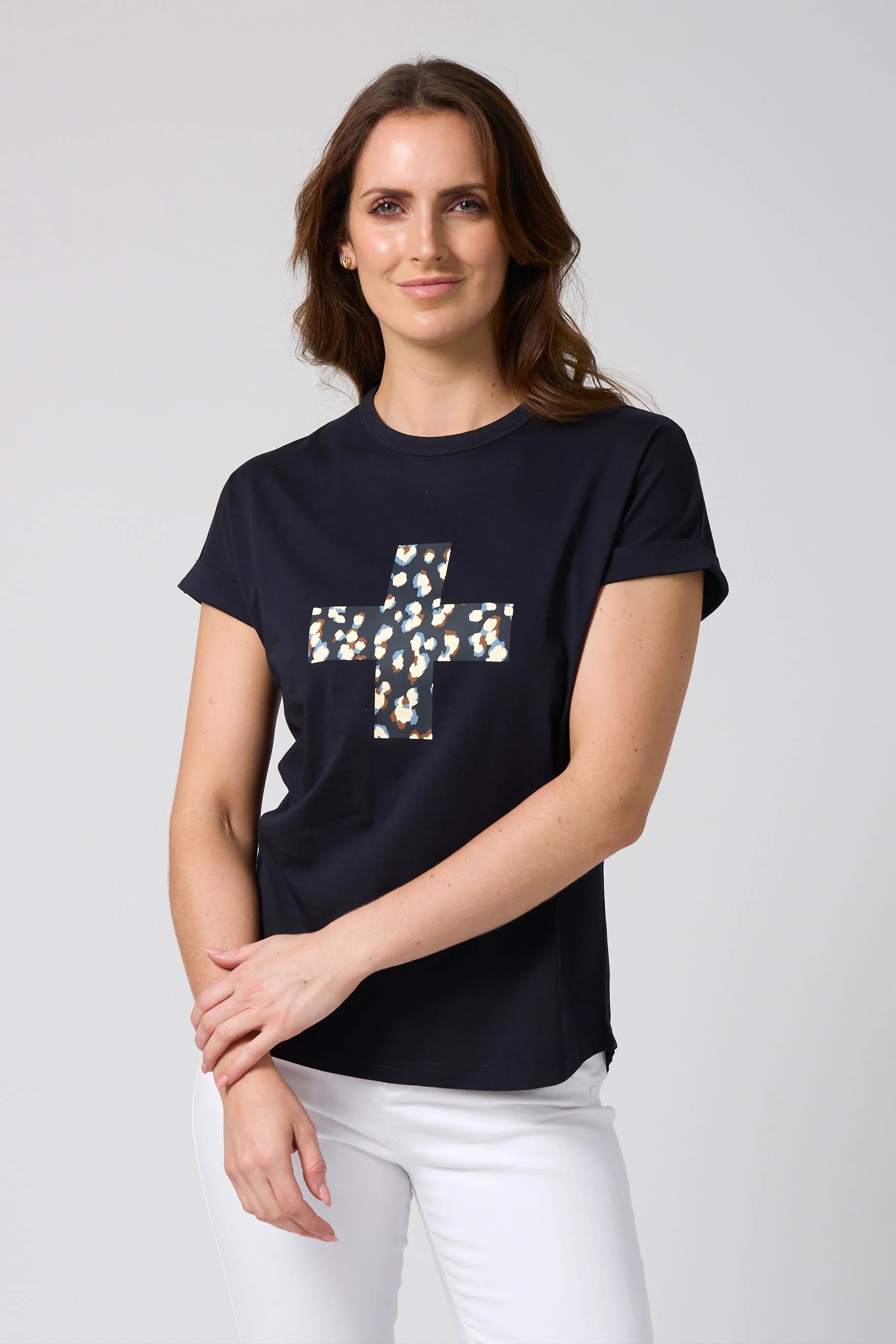 STELLA + GEMMA SOHO CUFF DEEP NAVY TEE - LEOPARD CROSS - THE VOGUE STORE