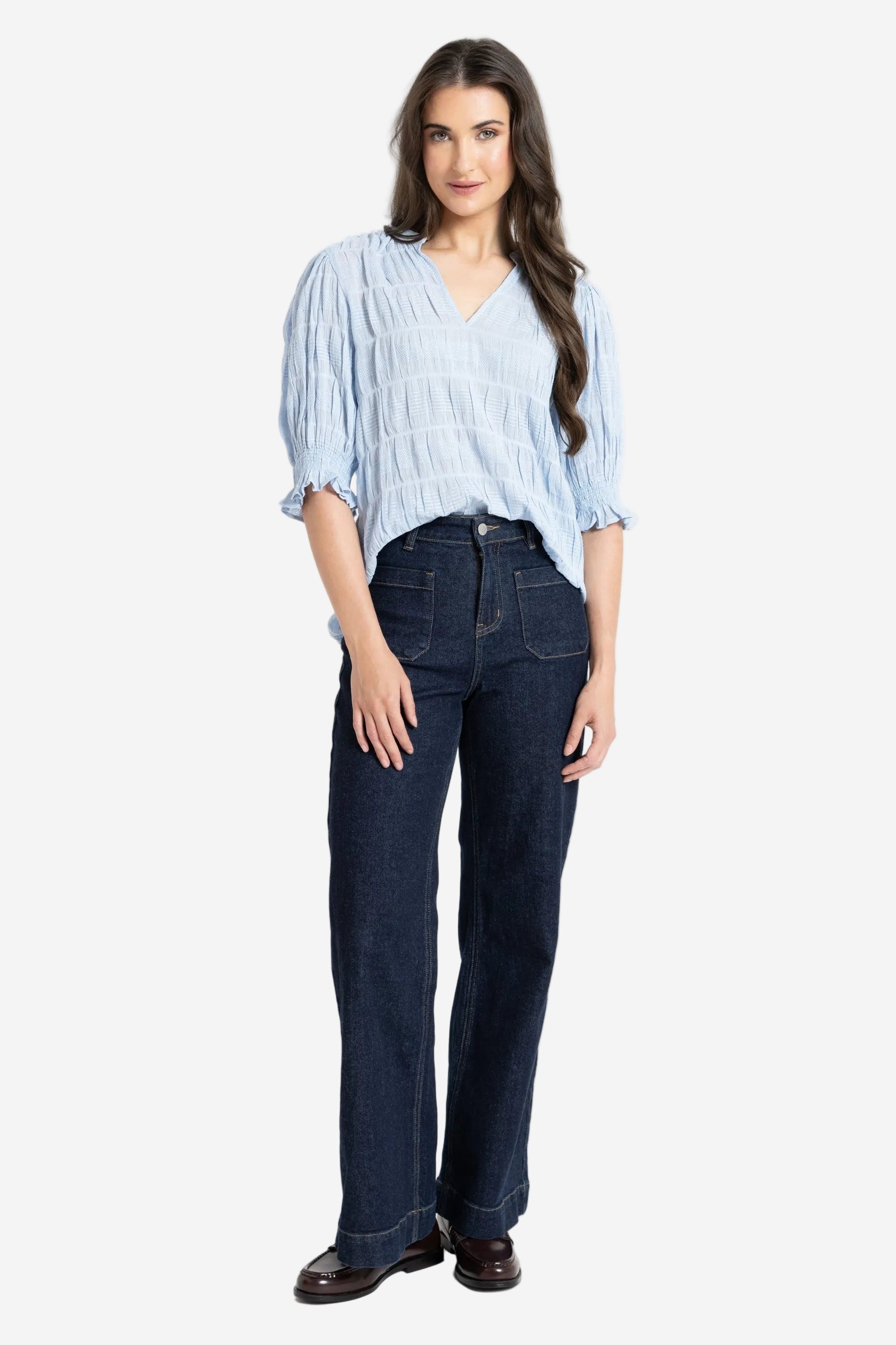 SEEKING LOLA BUTTERFLY TOP - SKY - THE VOGUE STORE