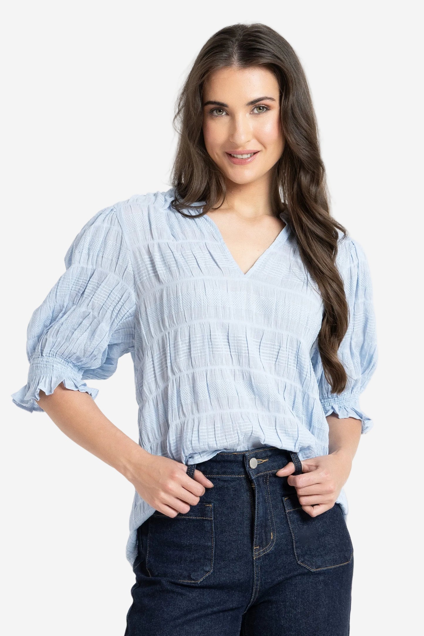 SEEKING LOLA BUTTERFLY TOP - SKY - THE VOGUE STORE