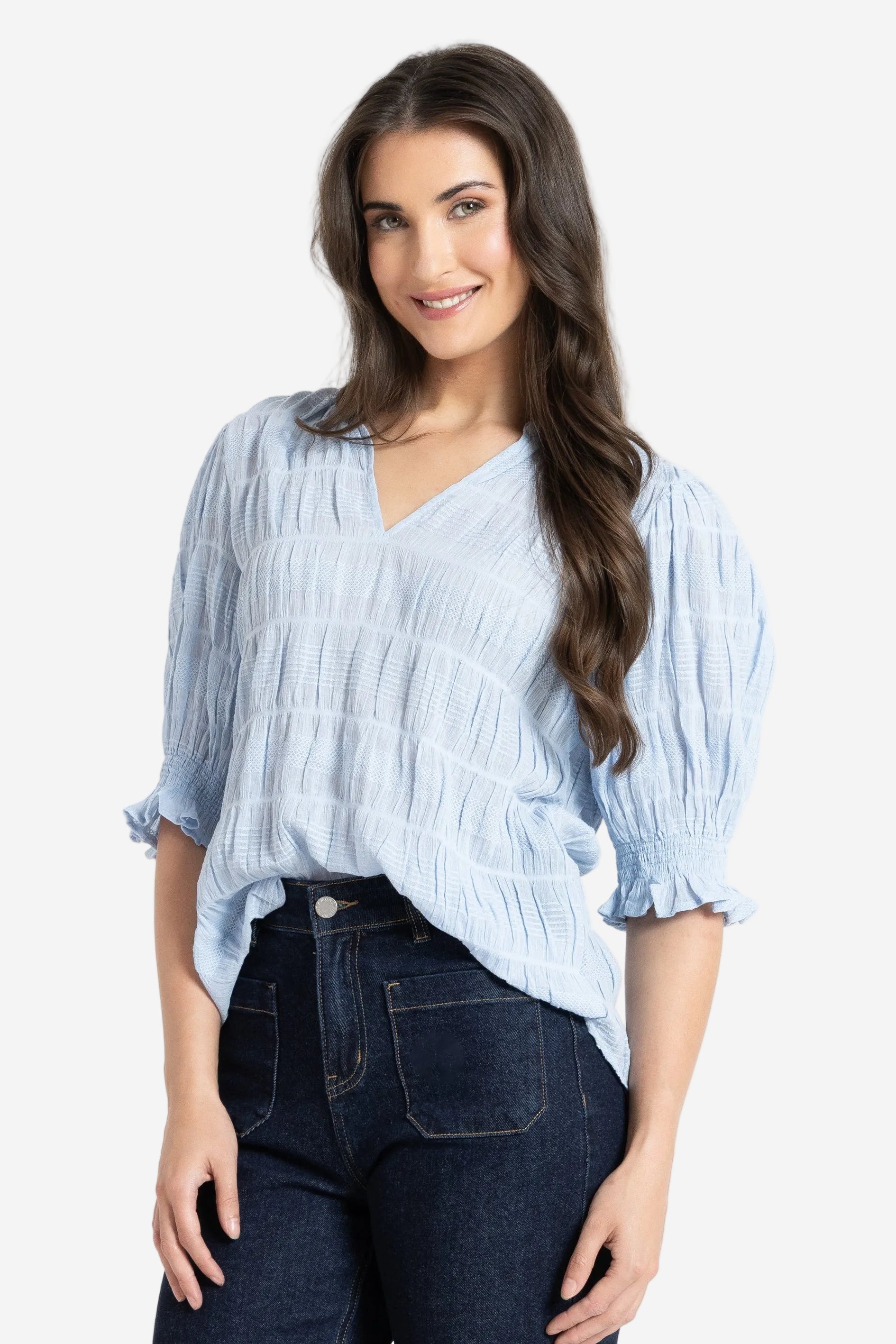 SEEKING LOLA BUTTERFLY TOP - SKY - THE VOGUE STORE