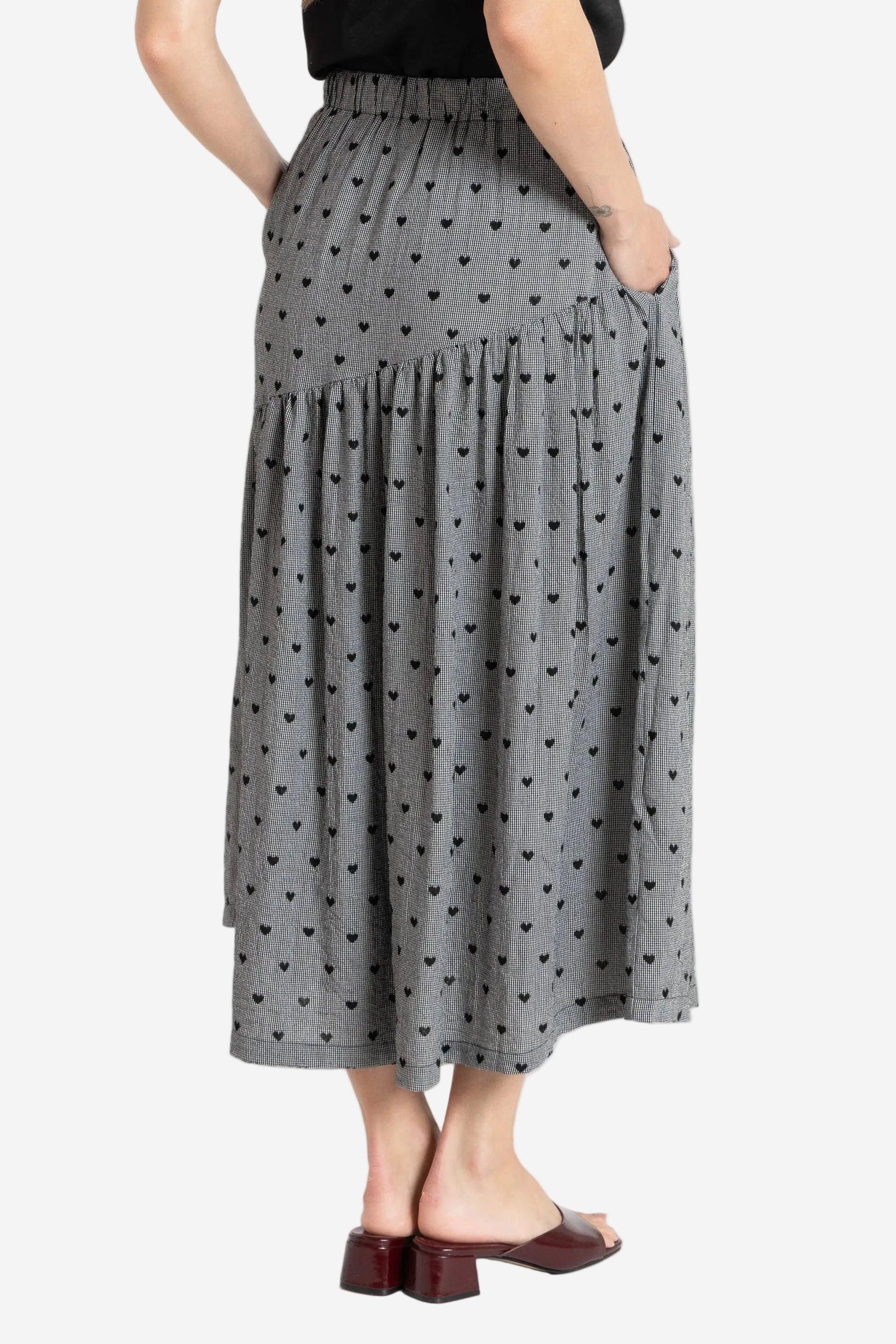 SEEKING LOLA DEVINE MAXI SKIRT - BLACK HEART - THE VOGUE STORE