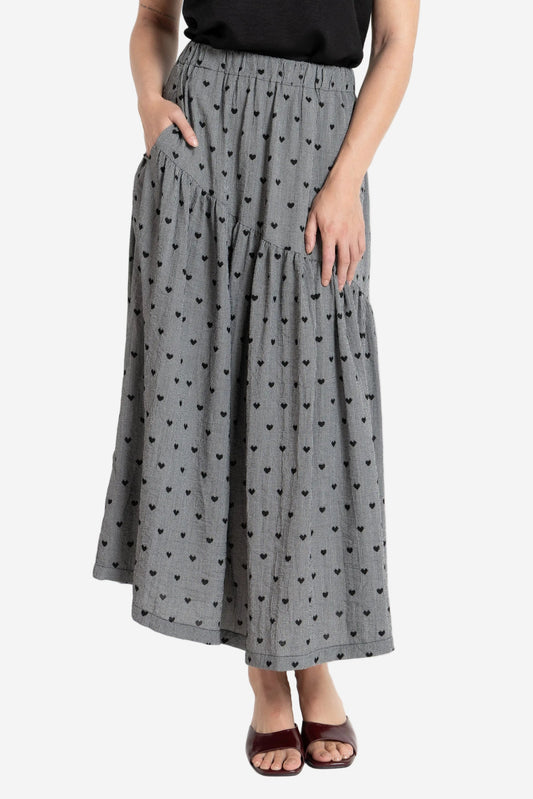 SEEKING LOLA DEVINE MAXI SKIRT - BLACK HEART - THE VOGUE STORE