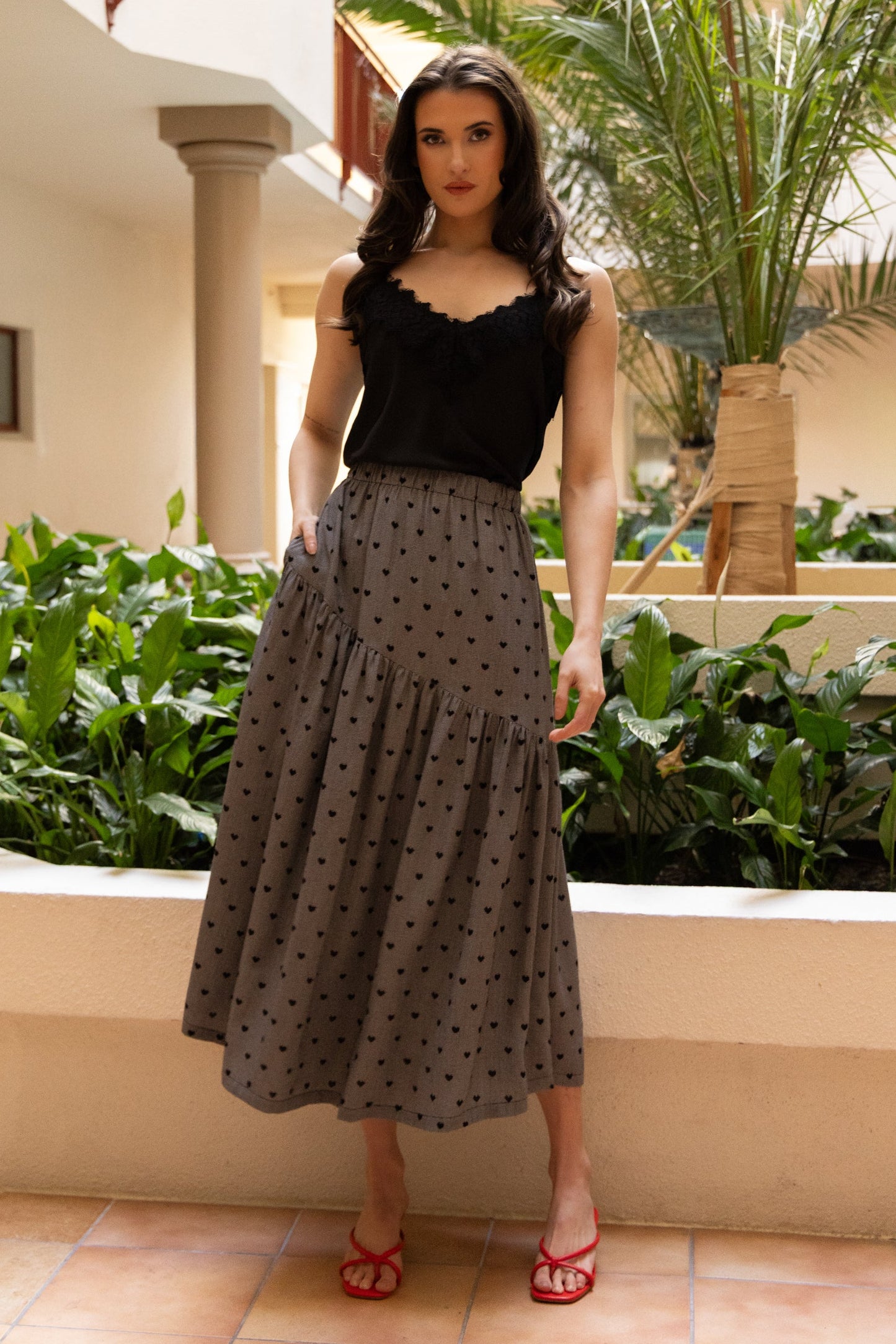 SEEKING LOLA DEVINE MAXI SKIRT - BLACK HEART - THE VOGUE STORE