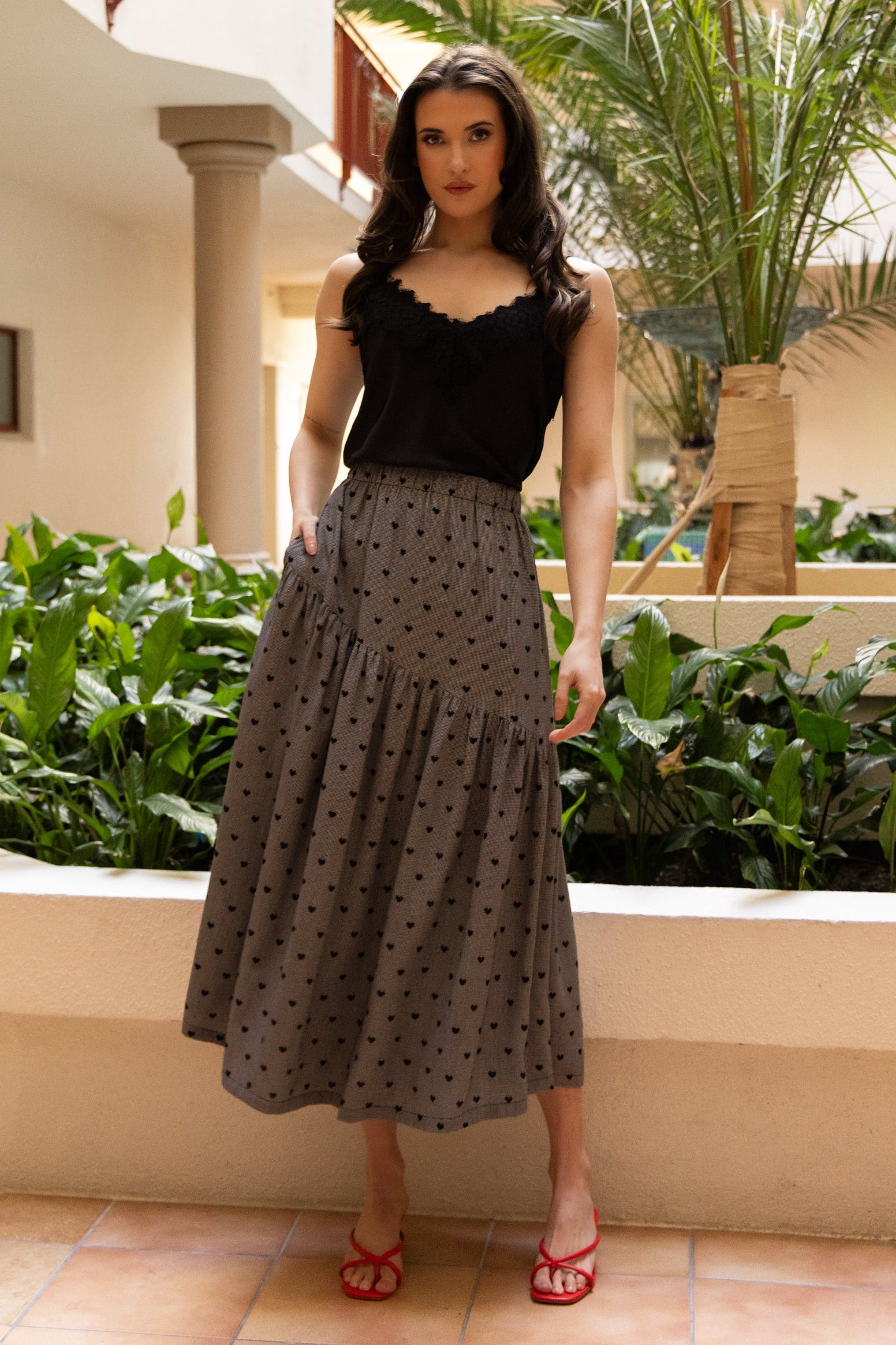 SEEKING LOLA DEVINE MAXI SKIRT - BLACK HEART - THE VOGUE STORE