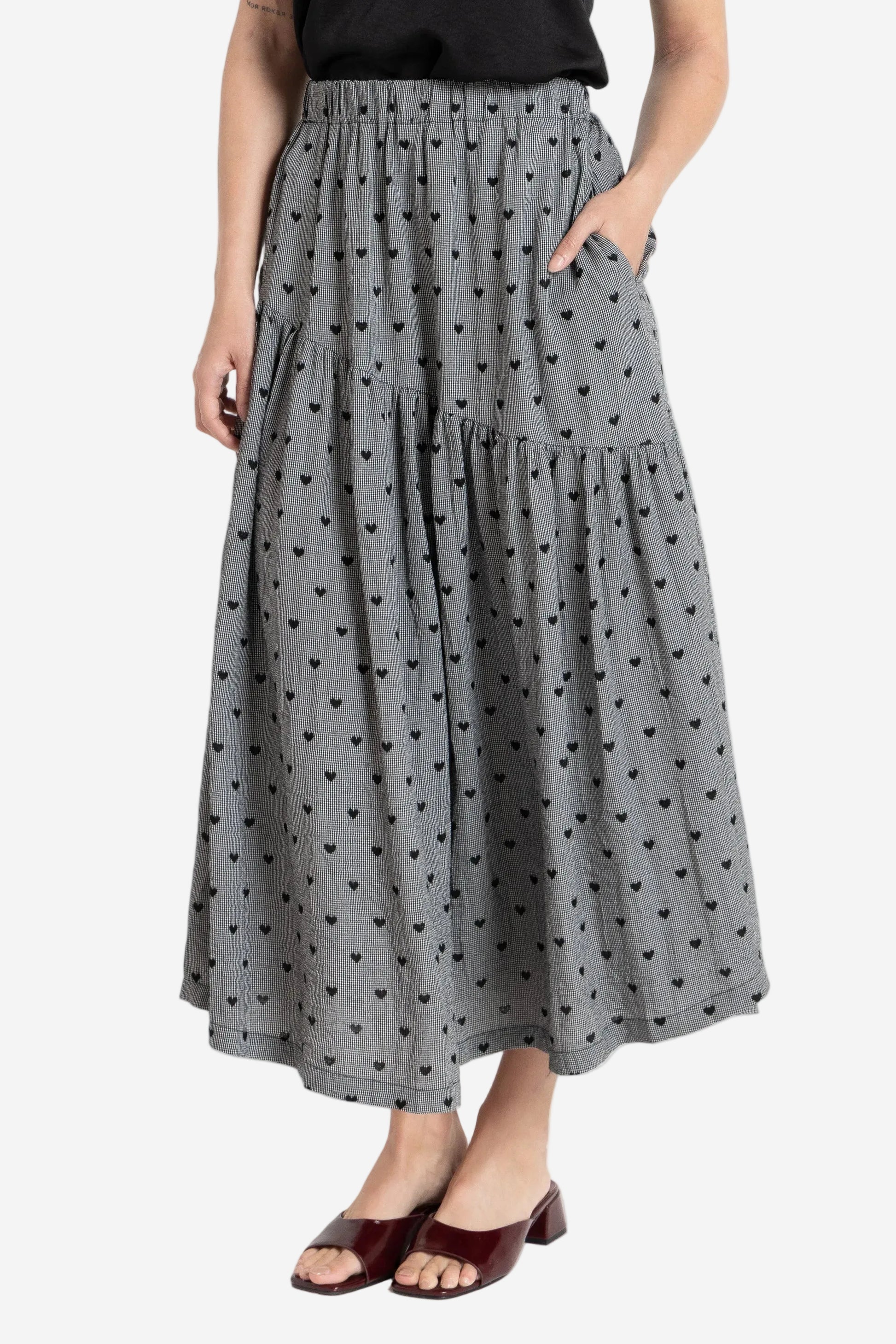 SEEKING LOLA DEVINE MAXI SKIRT - BLACK HEART - THE VOGUE STORE