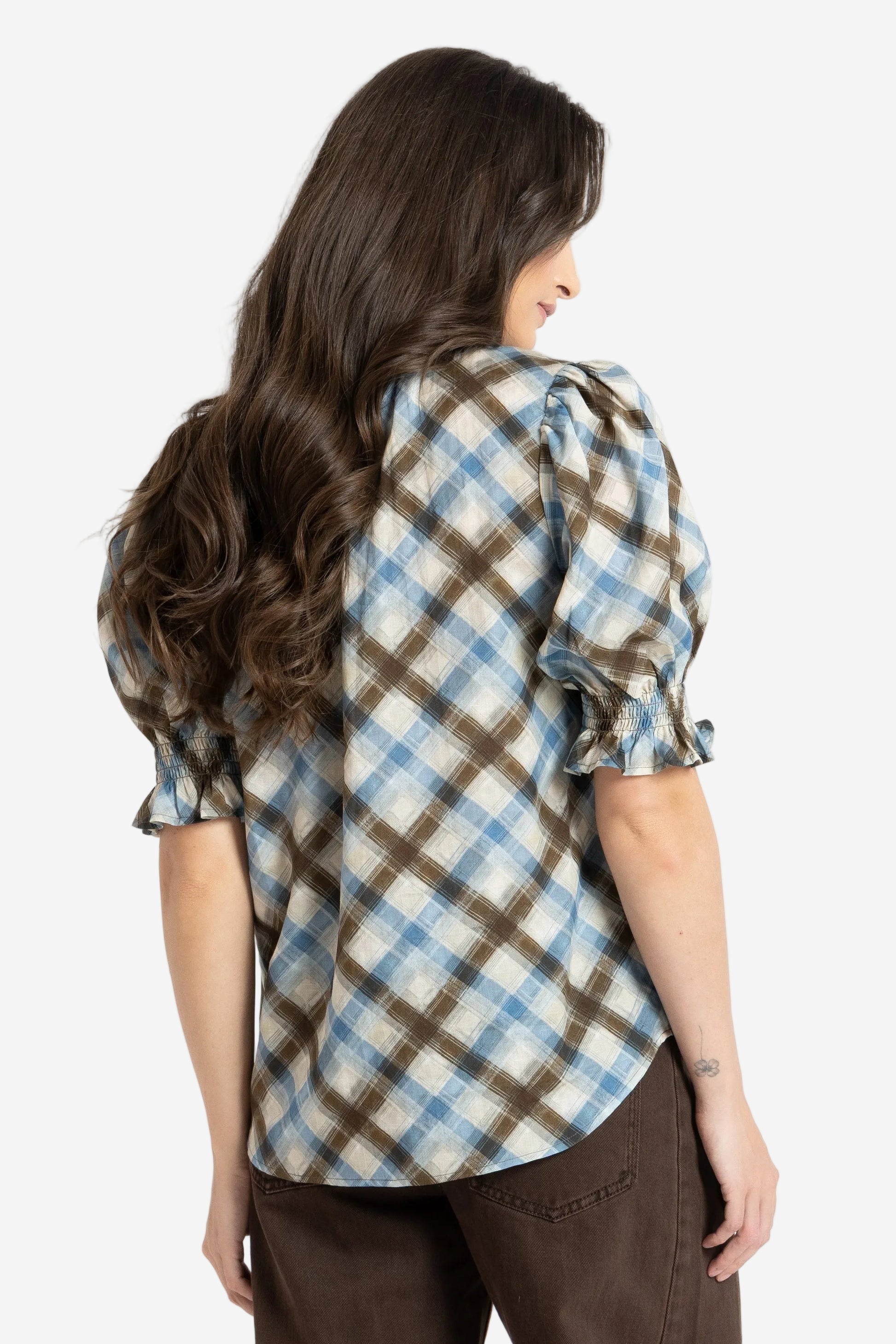 SEEKING LOLA RELAXED BUTTERYFLY TOP - HARMONY CHECK - THE VOGUE STORE