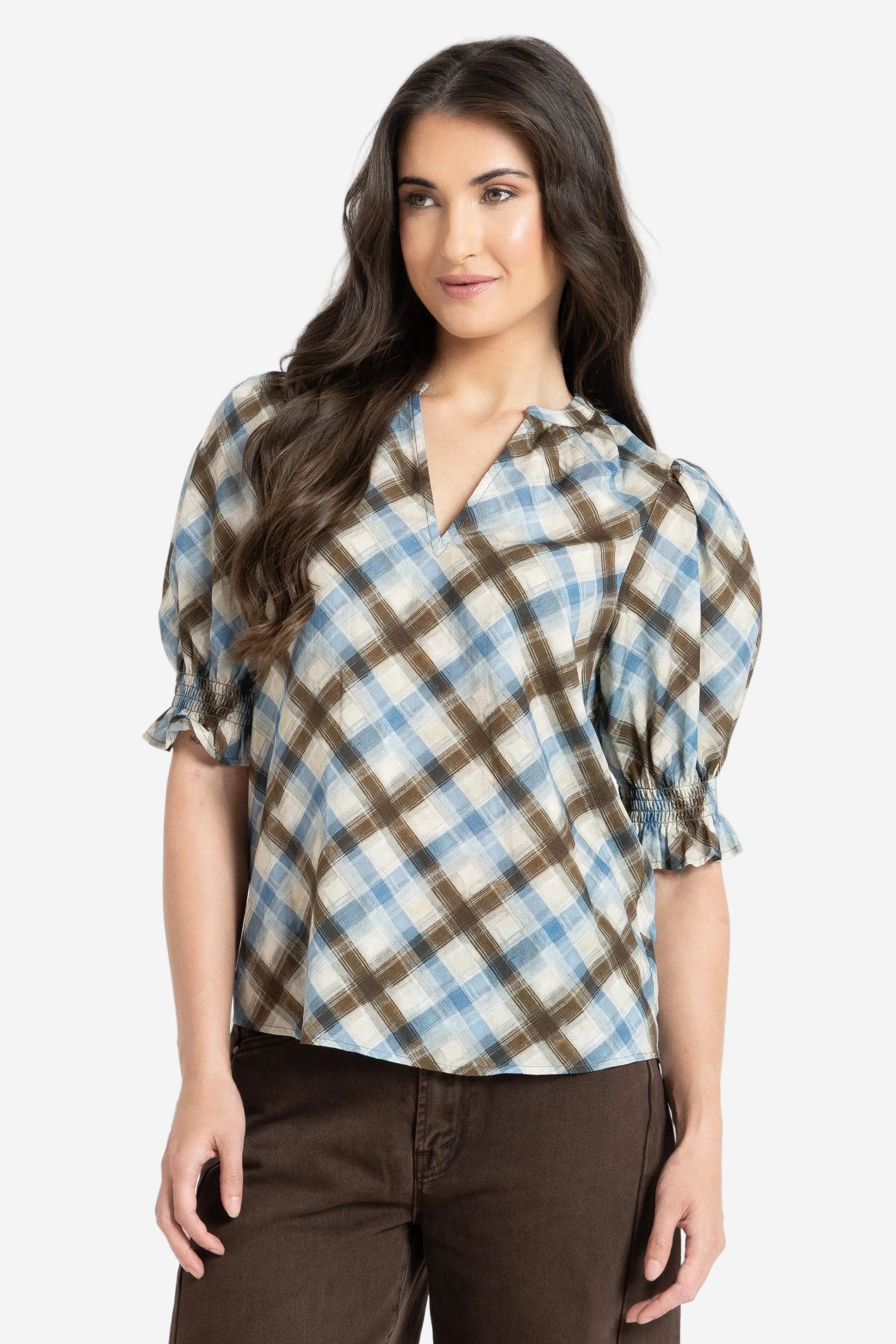 SEEKING LOLA RELAXED BUTTERYFLY TOP - HARMONY CHECK - THE VOGUE STORE