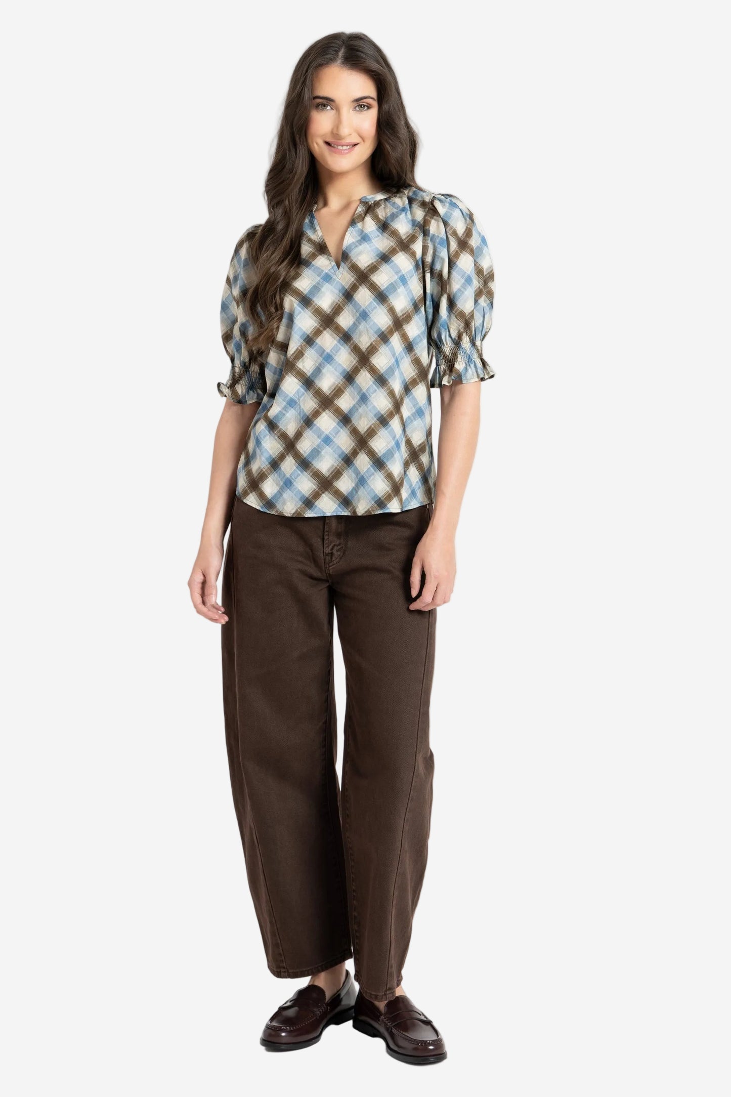 SEEKING LOLA RELAXED BUTTERYFLY TOP - HARMONY CHECK - THE VOGUE STORE