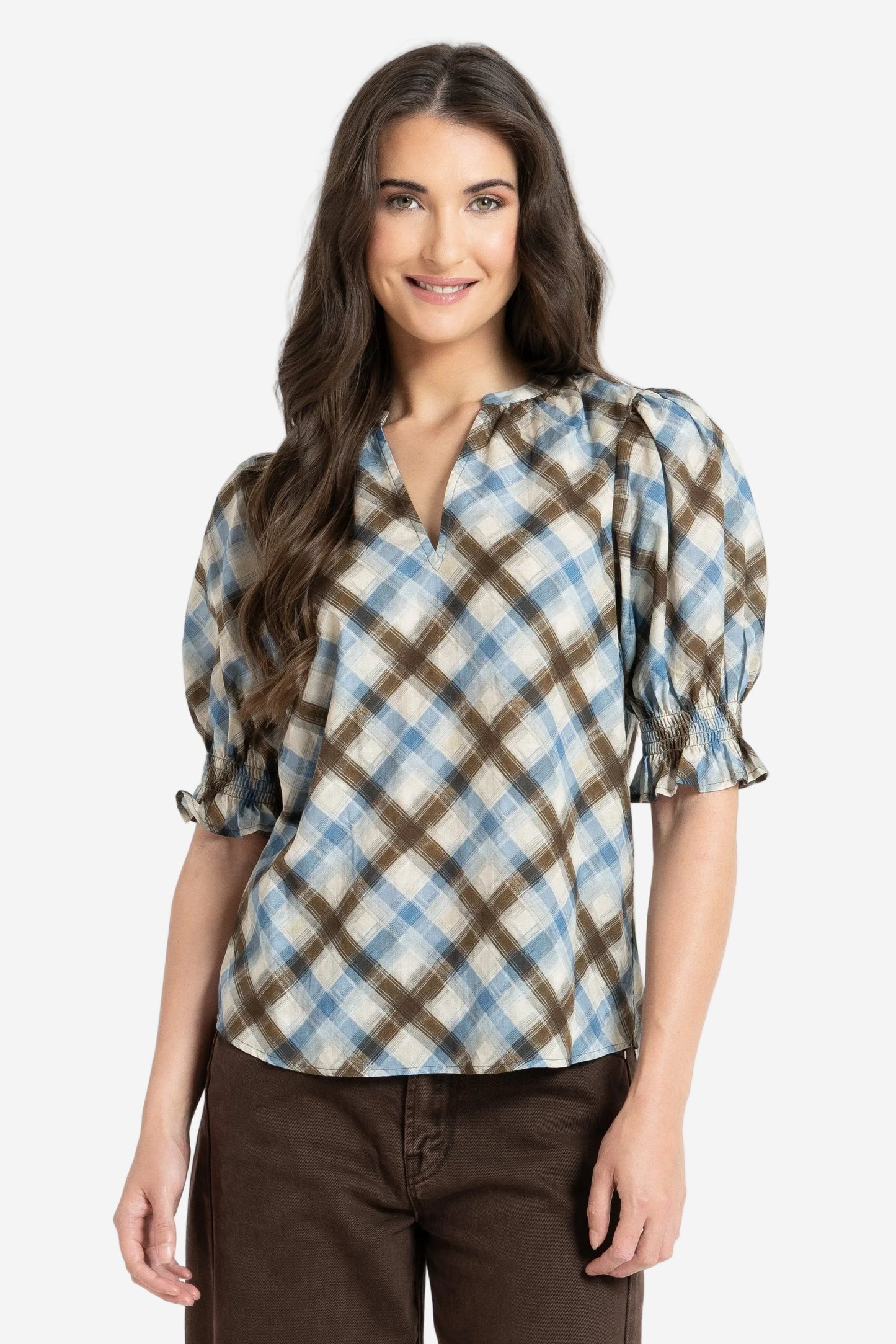 SEEKING LOLA RELAXED BUTTERYFLY TOP - HARMONY CHECK - THE VOGUE STORE
