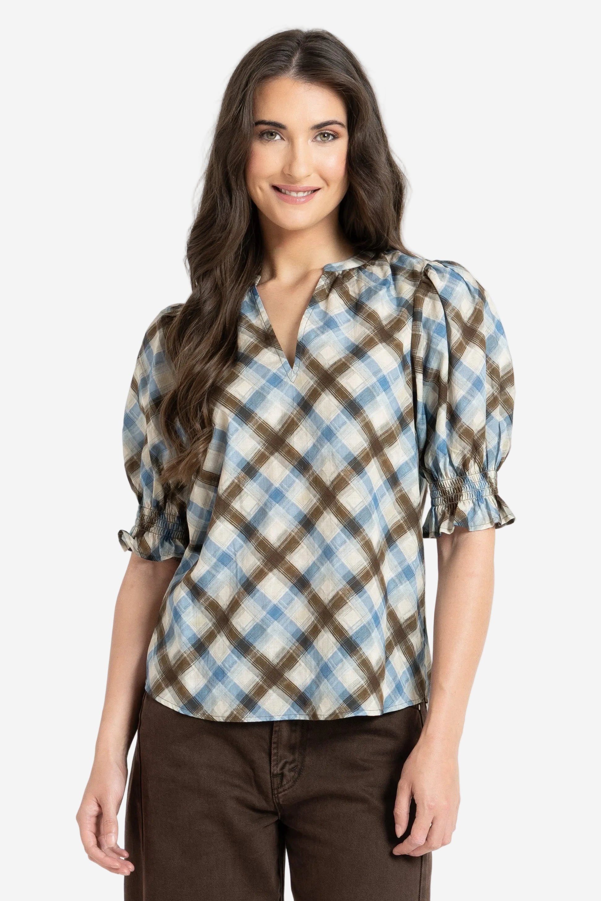 SEEKING LOLA RELAXED BUTTERYFLY TOP - HARMONY CHECK - THE VOGUE STORE