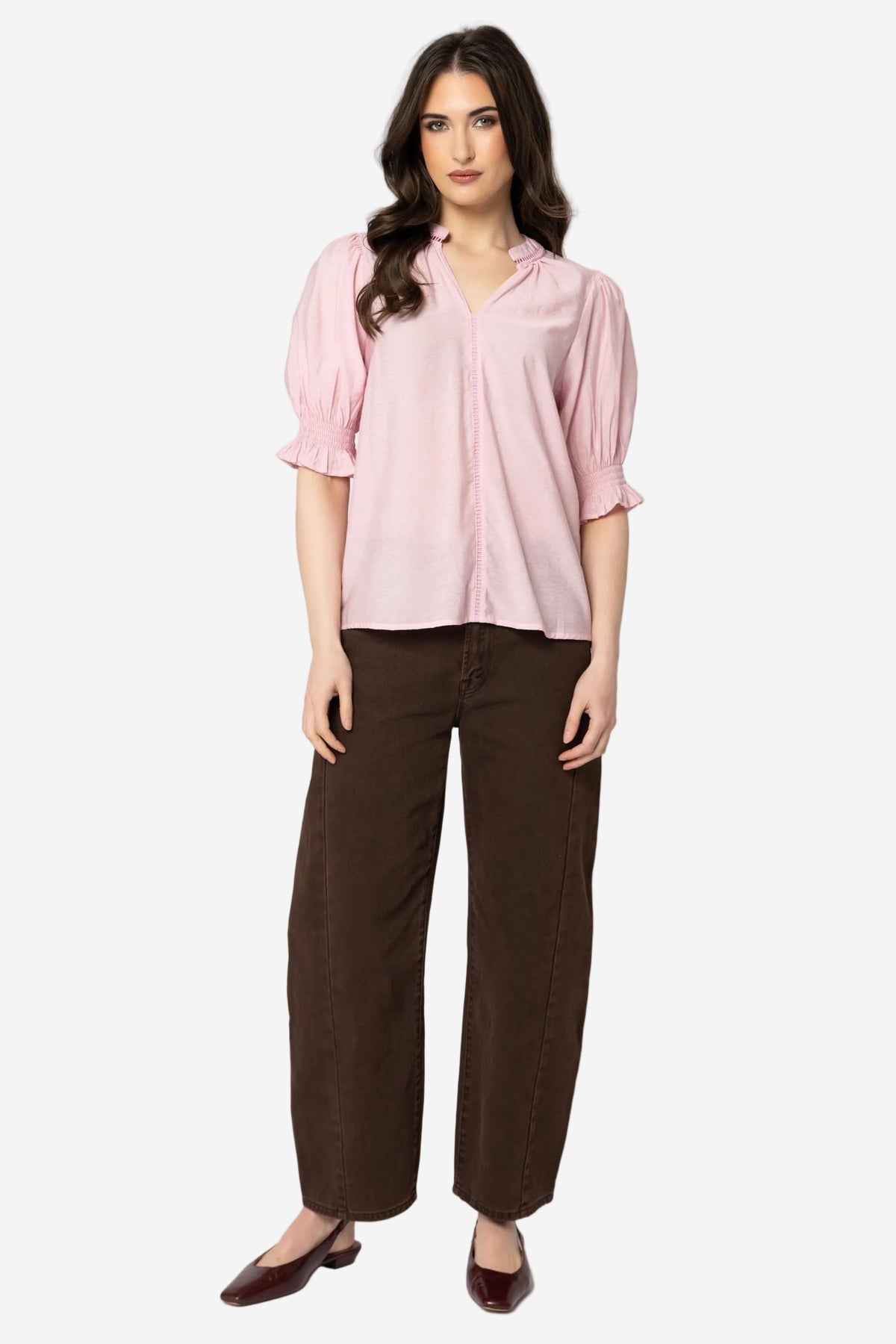 SEEKING LOLA ADDYSON SS BLOUSE - BLUSH - THE VOGUE STORE