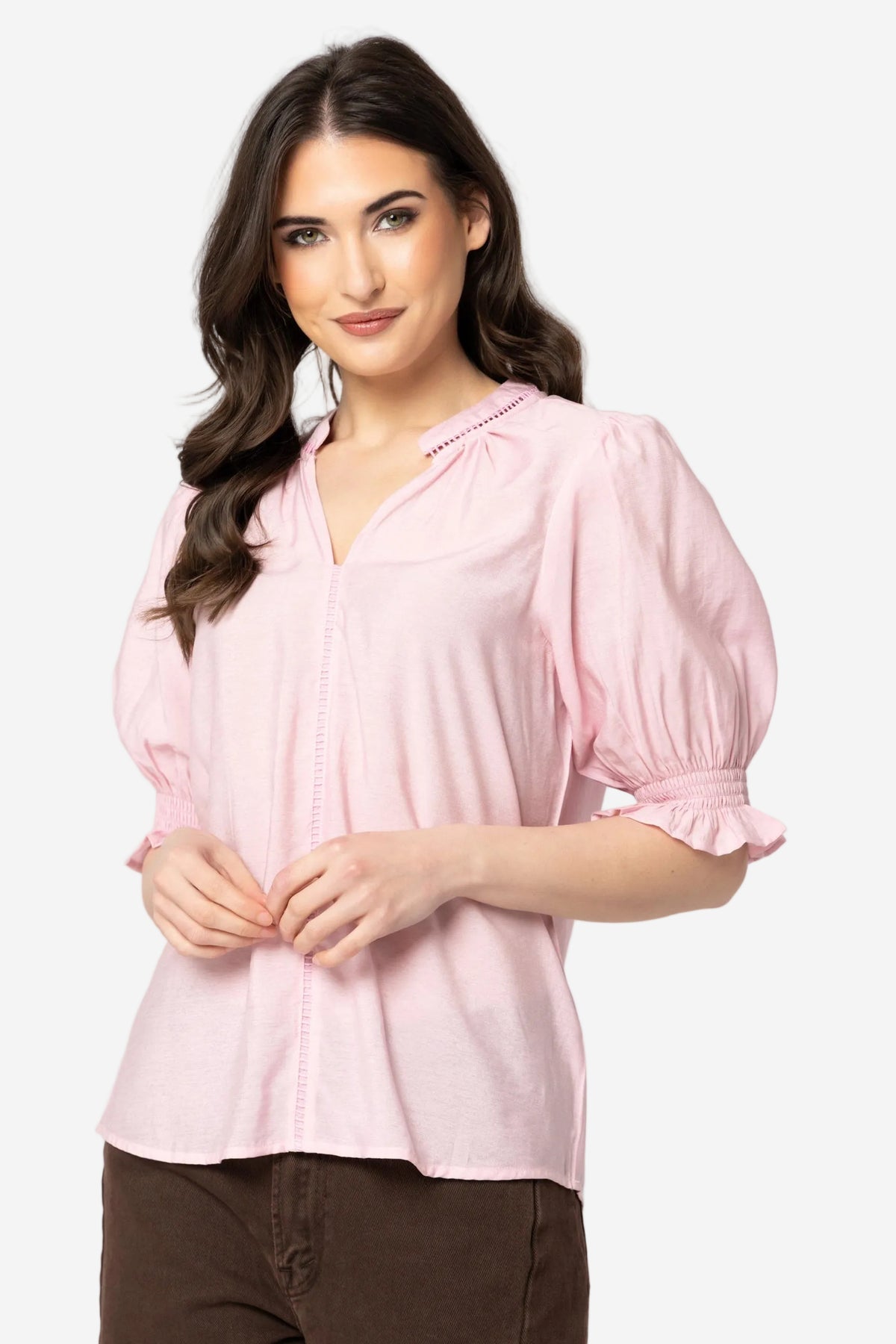 SEEKING LOLA ADDYSON SS BLOUSE - BLUSH - THE VOGUE STORE