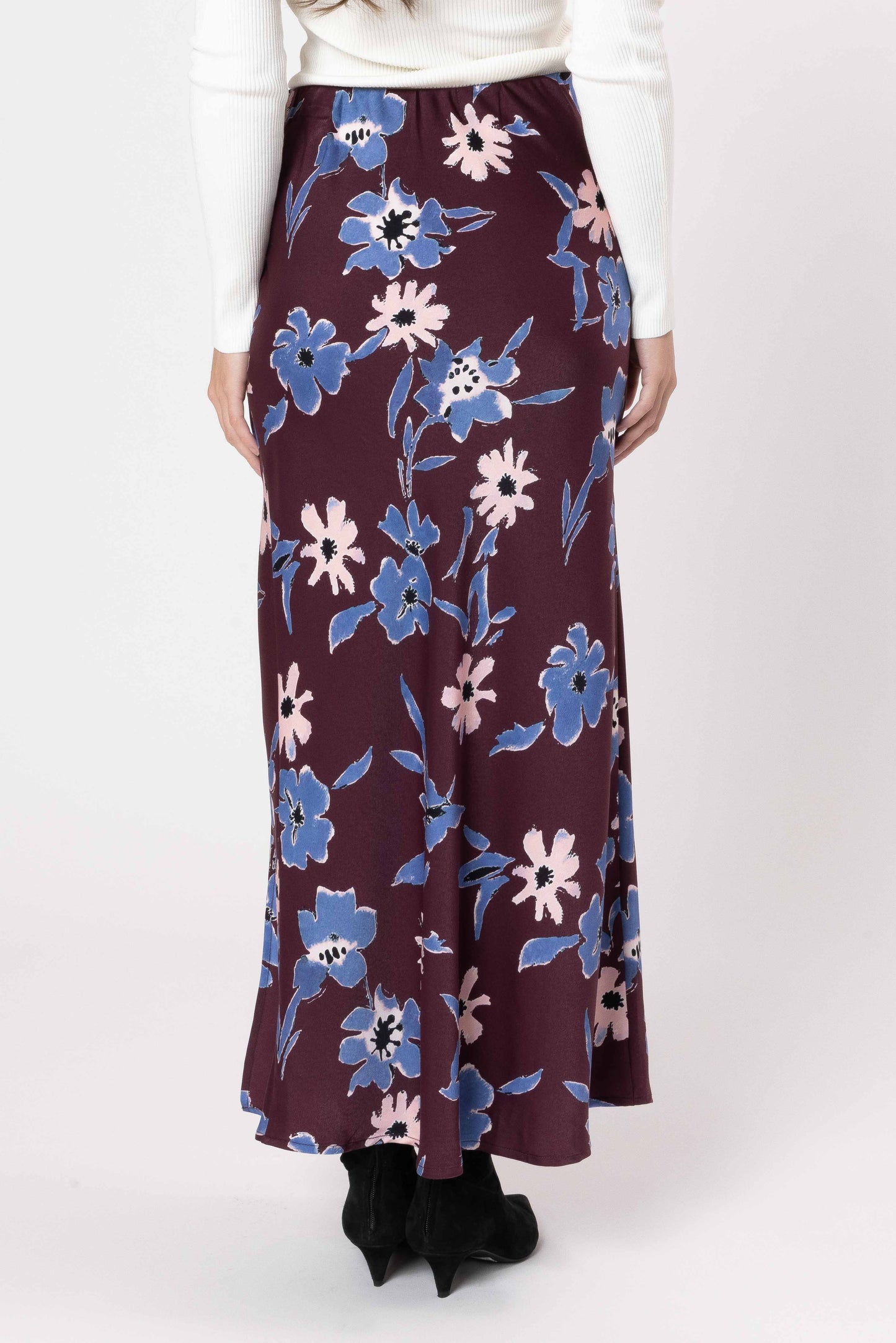 SEEKING LOLA VIVA SKIRT - MERLOT BLOSSOM - THE VOGUE STORE