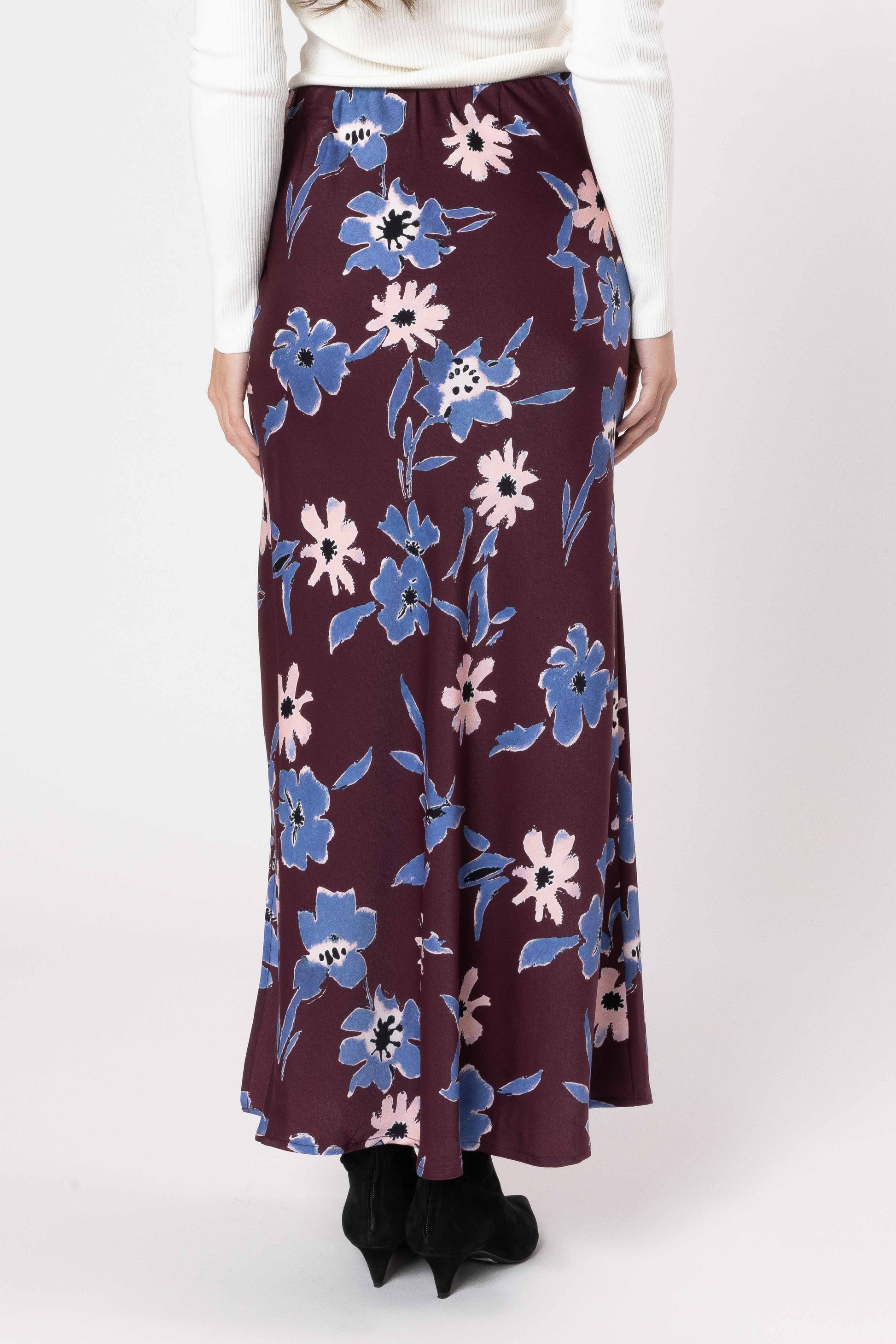 SEEKING LOLA VIVA SKIRT - MERLOT BLOSSOM - THE VOGUE STORE