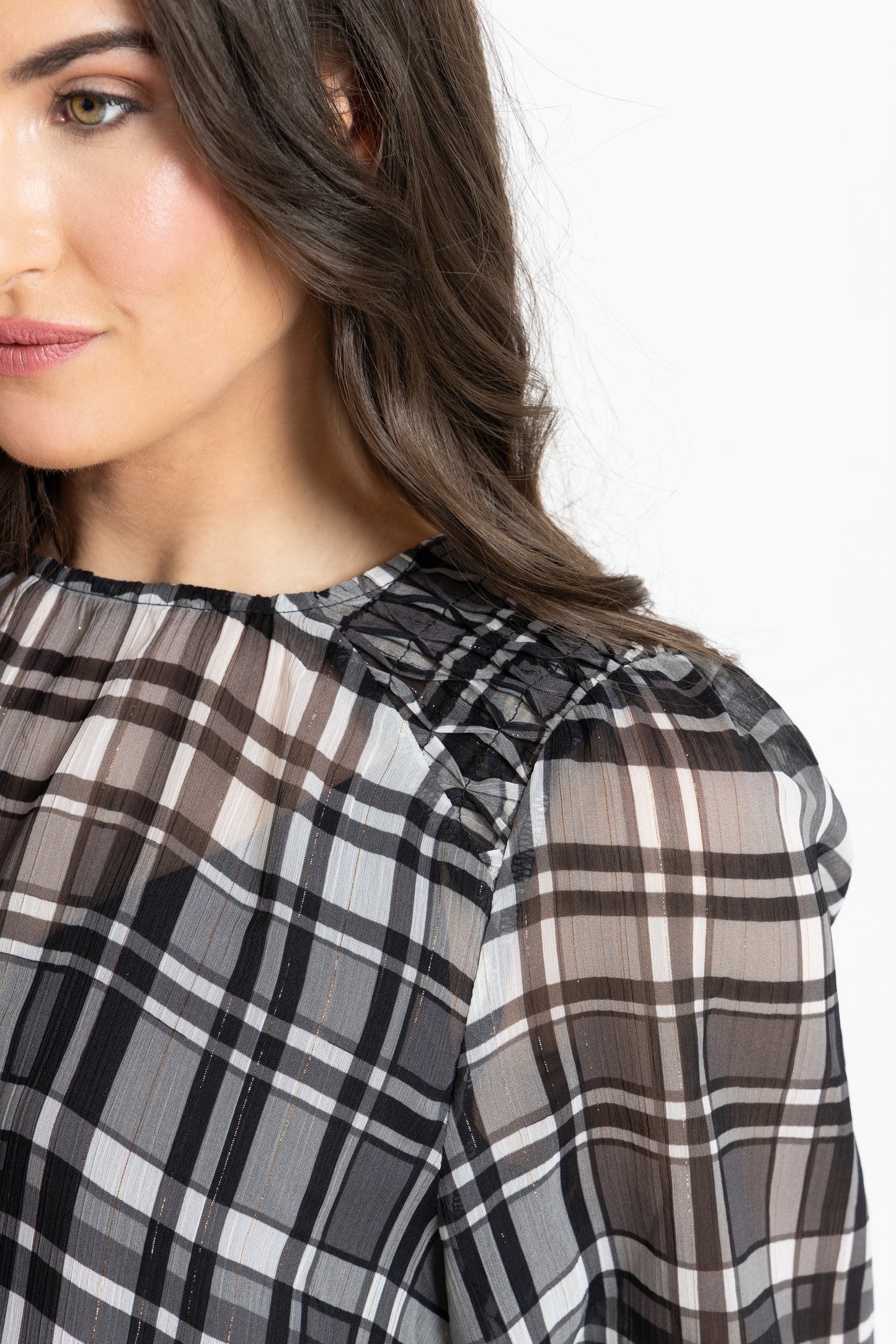 SEEKING LOLA HONEY COMBE BLOUSE - BLACK LUREX CHECK - THE VOGUE STORE