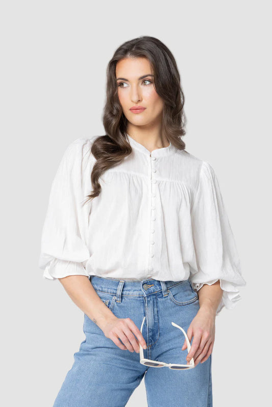 SEEKING LOLA CELIA TOP - WHITE LINES - THE VOGUE STORE