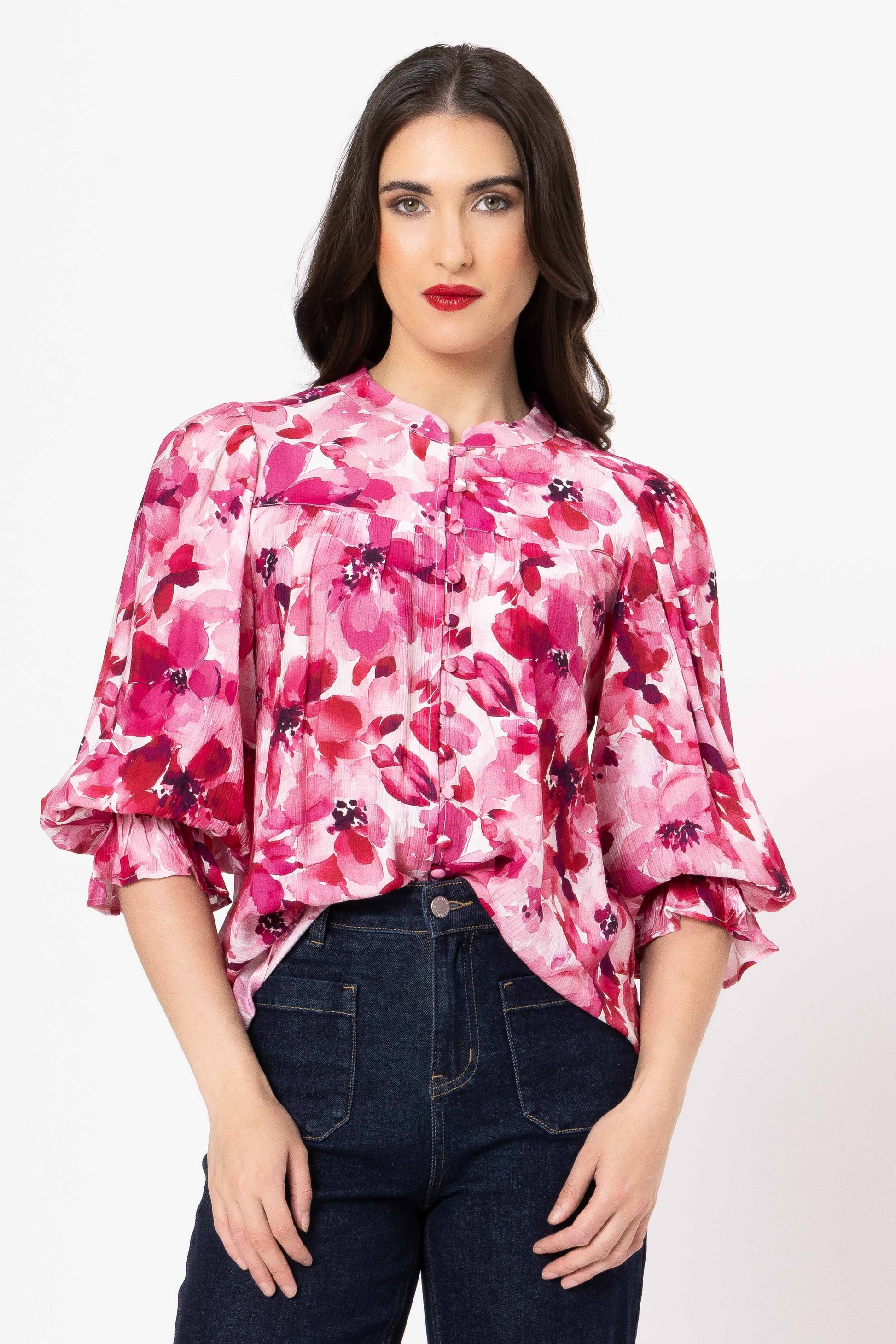 SEEKING LOLA CELIA BLOUSE - BLOSSOM SMUDGE - THE VOGUE STORE