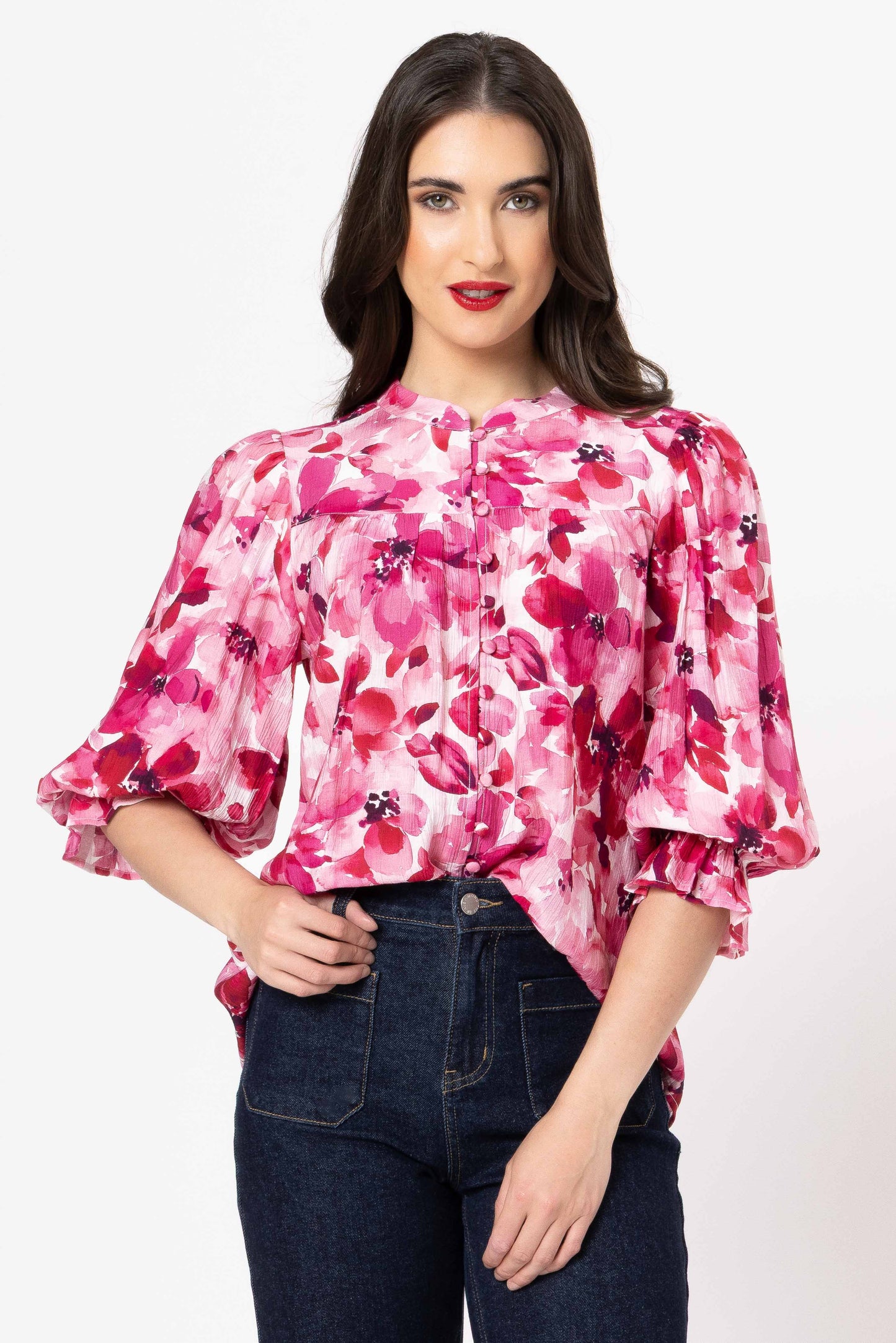 SEEKING LOLA CELIA BLOUSE - BLOSSOM SMUDGE - THE VOGUE STORE