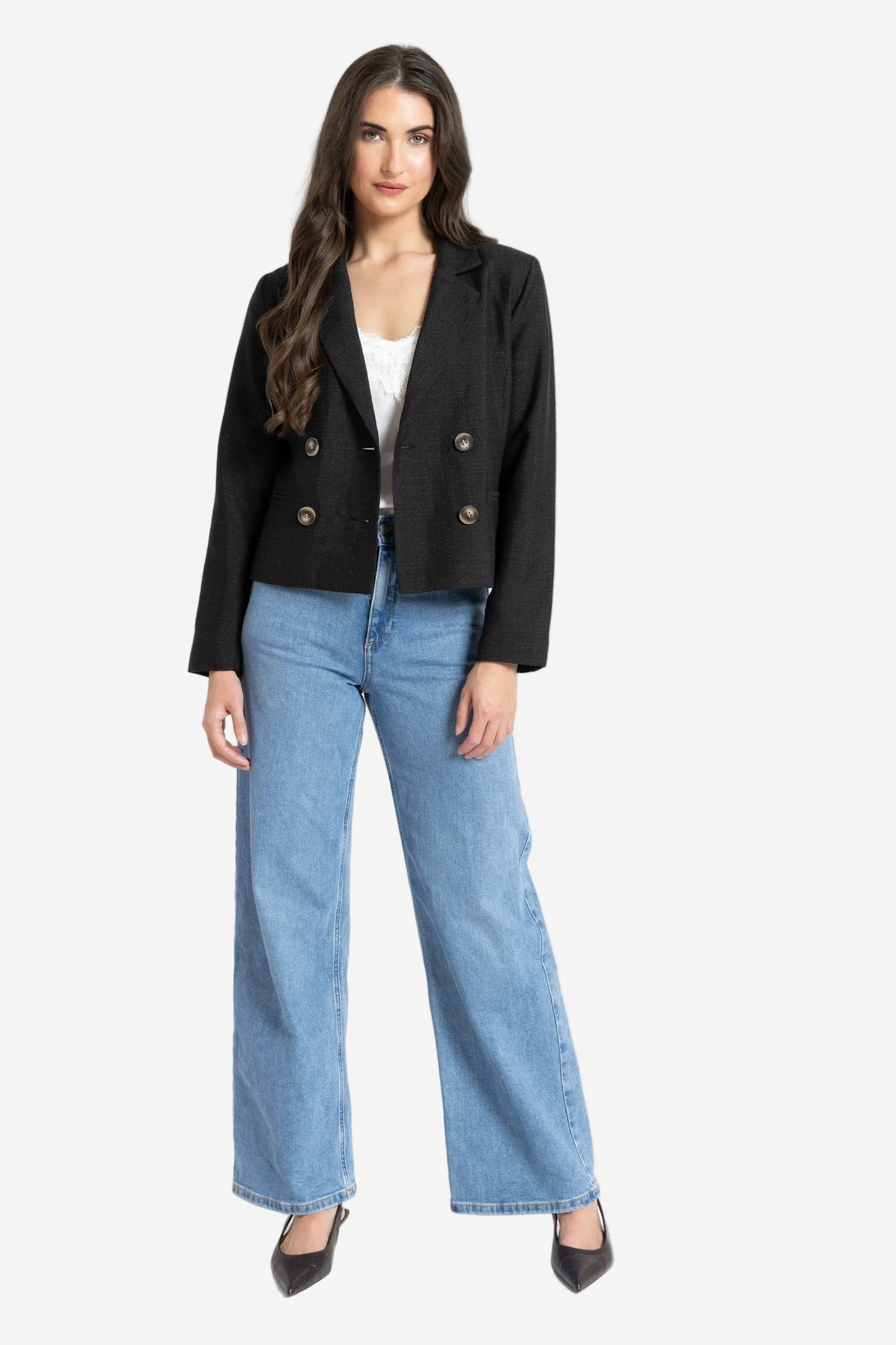 SEEKING LOLA AUDREY BLAZER - BLACK SHIMMER - THE VOGUE STORE