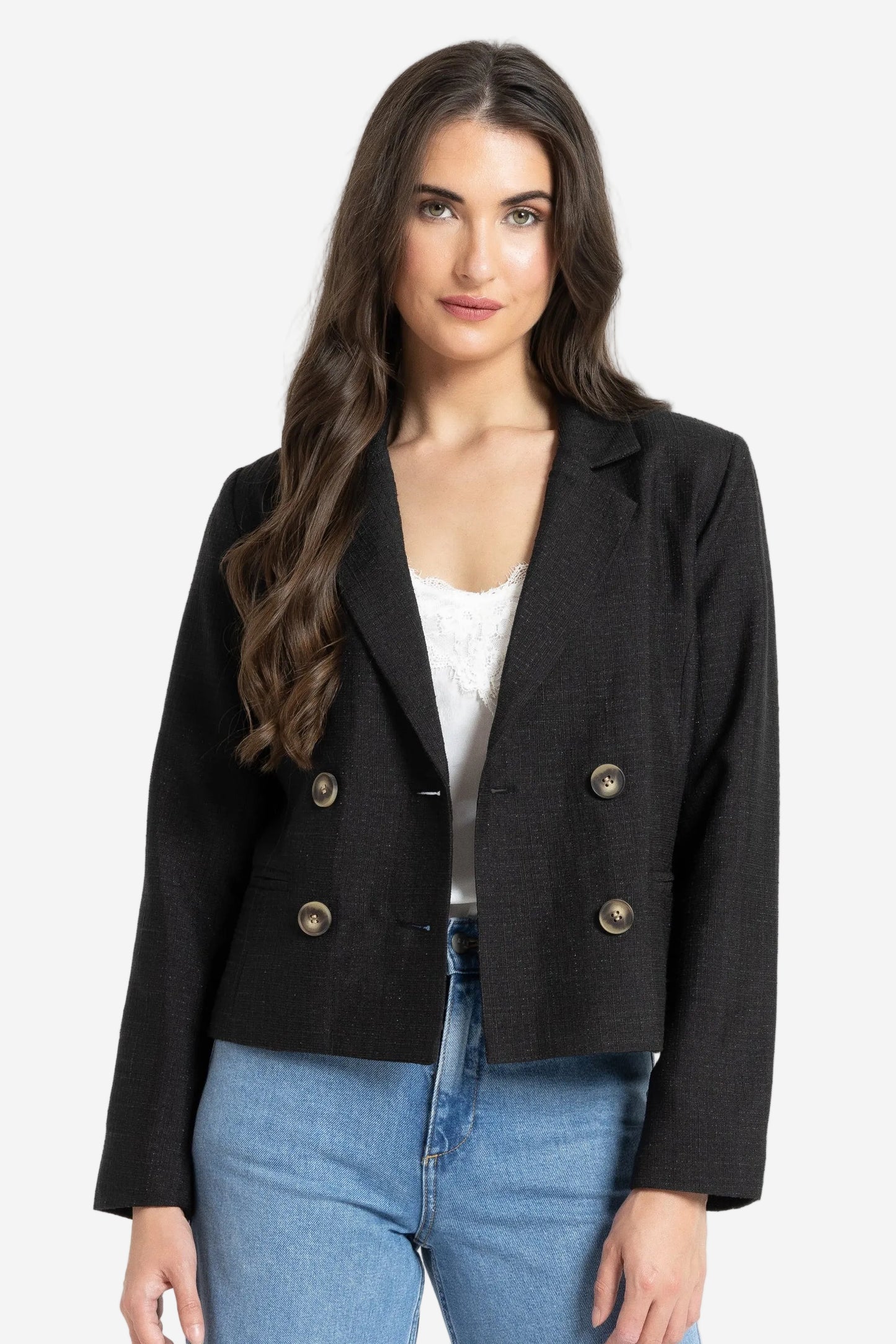 SEEKING LOLA AUDREY BLAZER - BLACK SHIMMER - THE VOGUE STORE