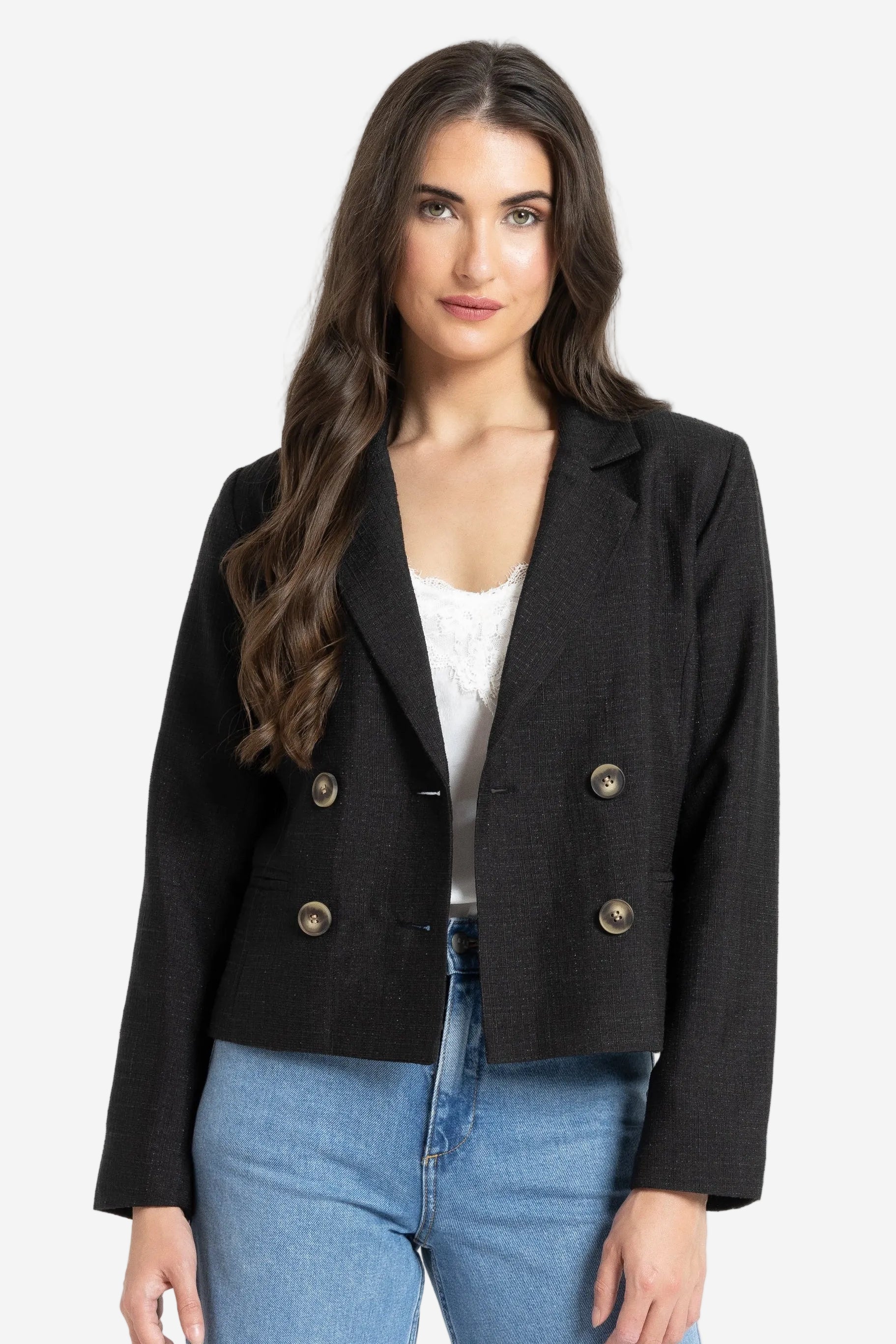 SEEKING LOLA AUDREY BLAZER - BLACK SHIMMER - THE VOGUE STORE