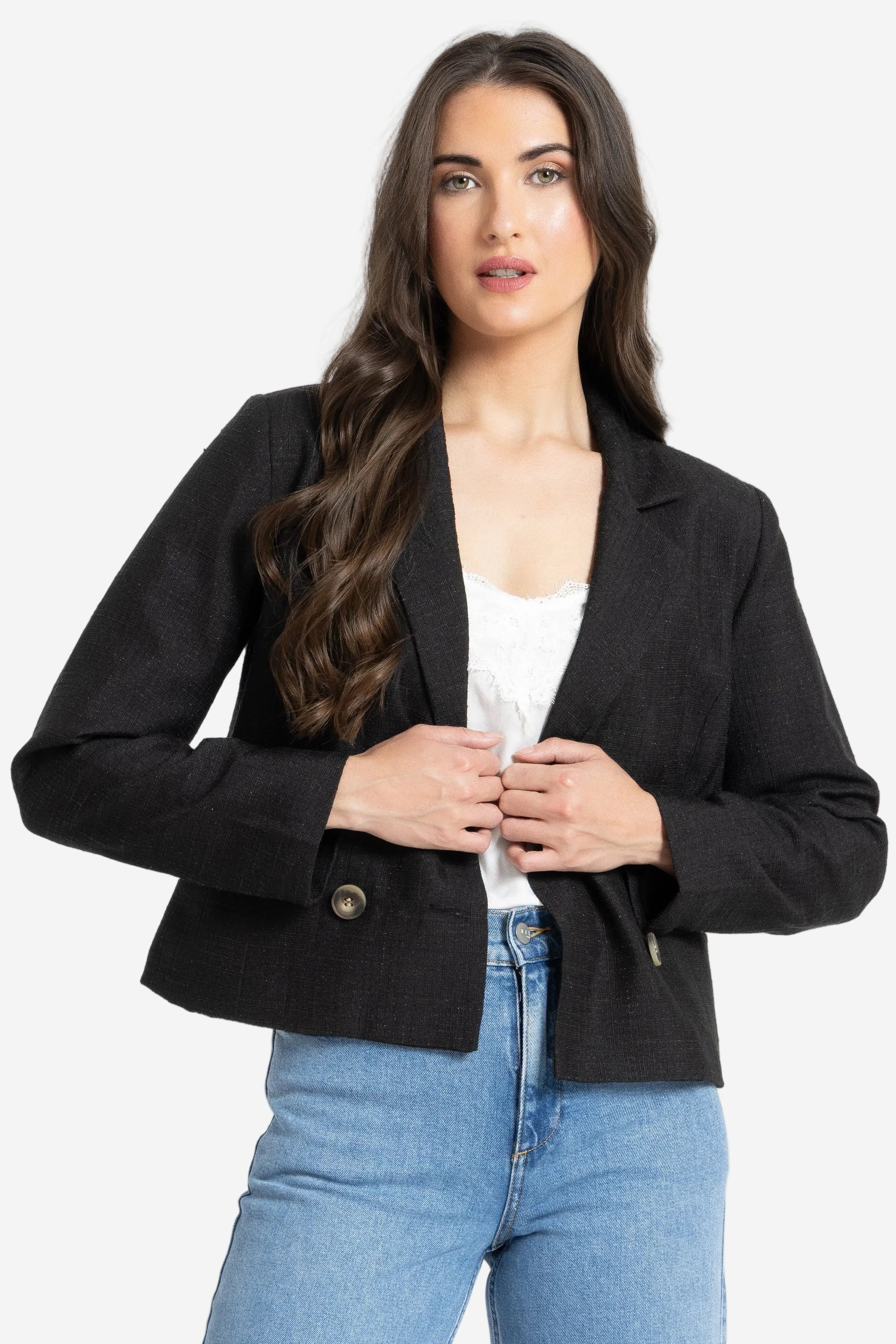 SEEKING LOLA AUDREY BLAZER - BLACK SHIMMER - THE VOGUE STORE