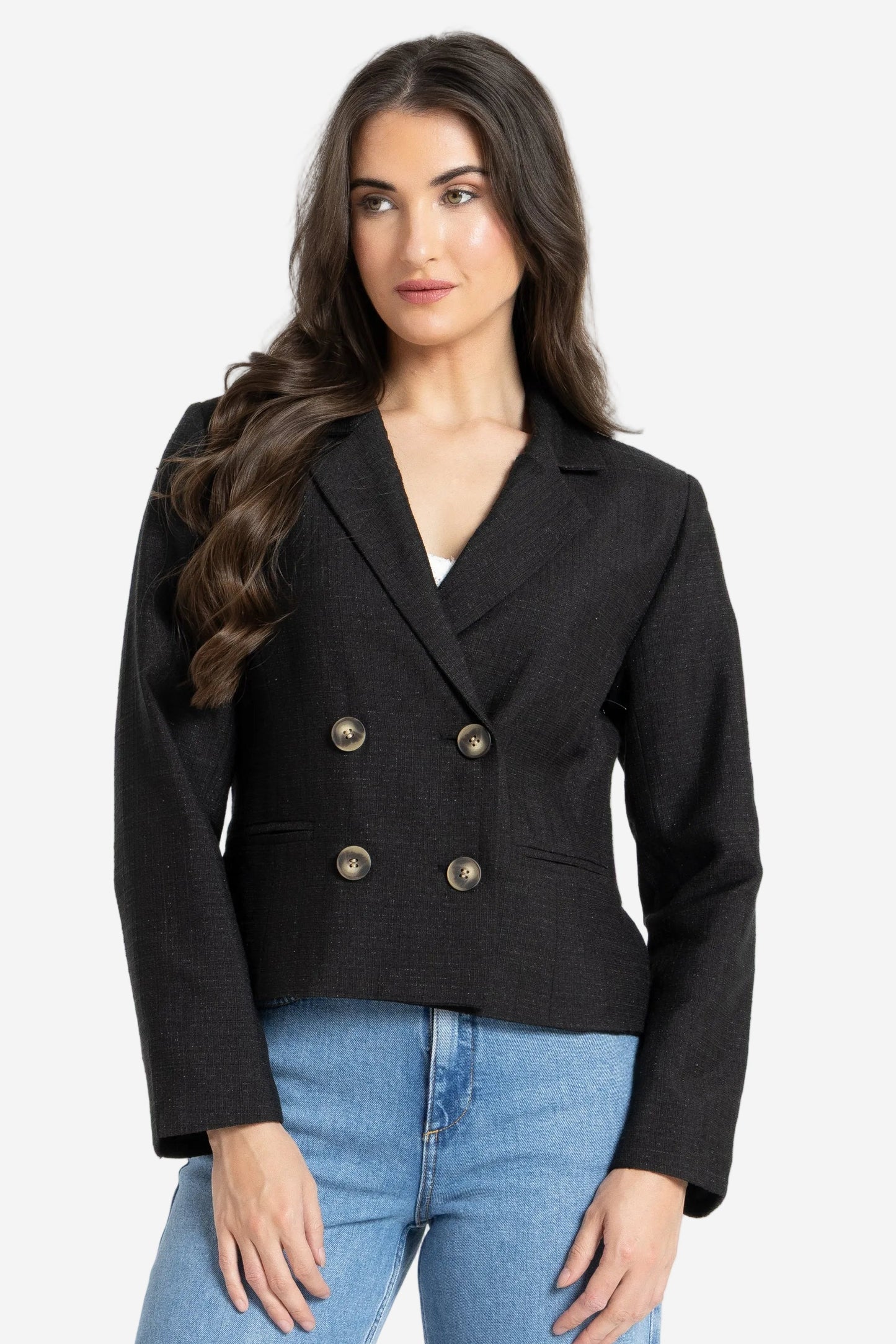 SEEKING LOLA AUDREY BLAZER - BLACK SHIMMER - THE VOGUE STORE