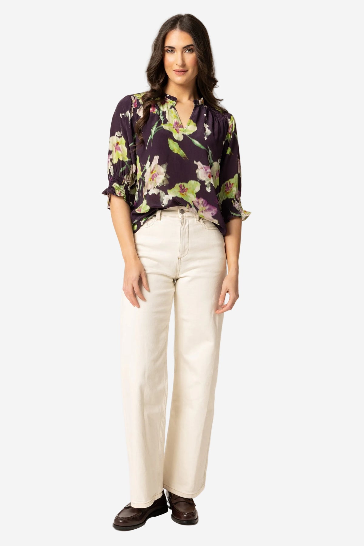 SEEKING LOLA SS GIFTED TOP - MERLOT BLOOM - THE VOGUE STORE