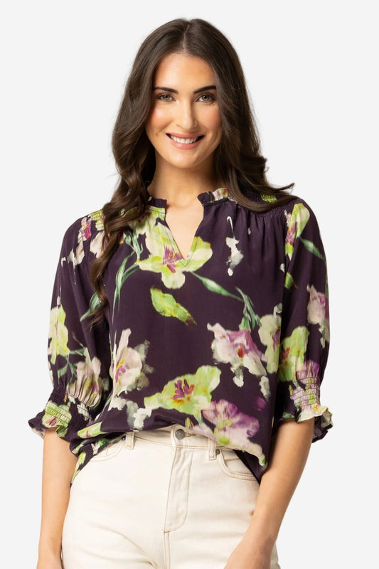 SEEKING LOLA SS GIFTED TOP - MERLOT BLOOM - THE VOGUE STORE