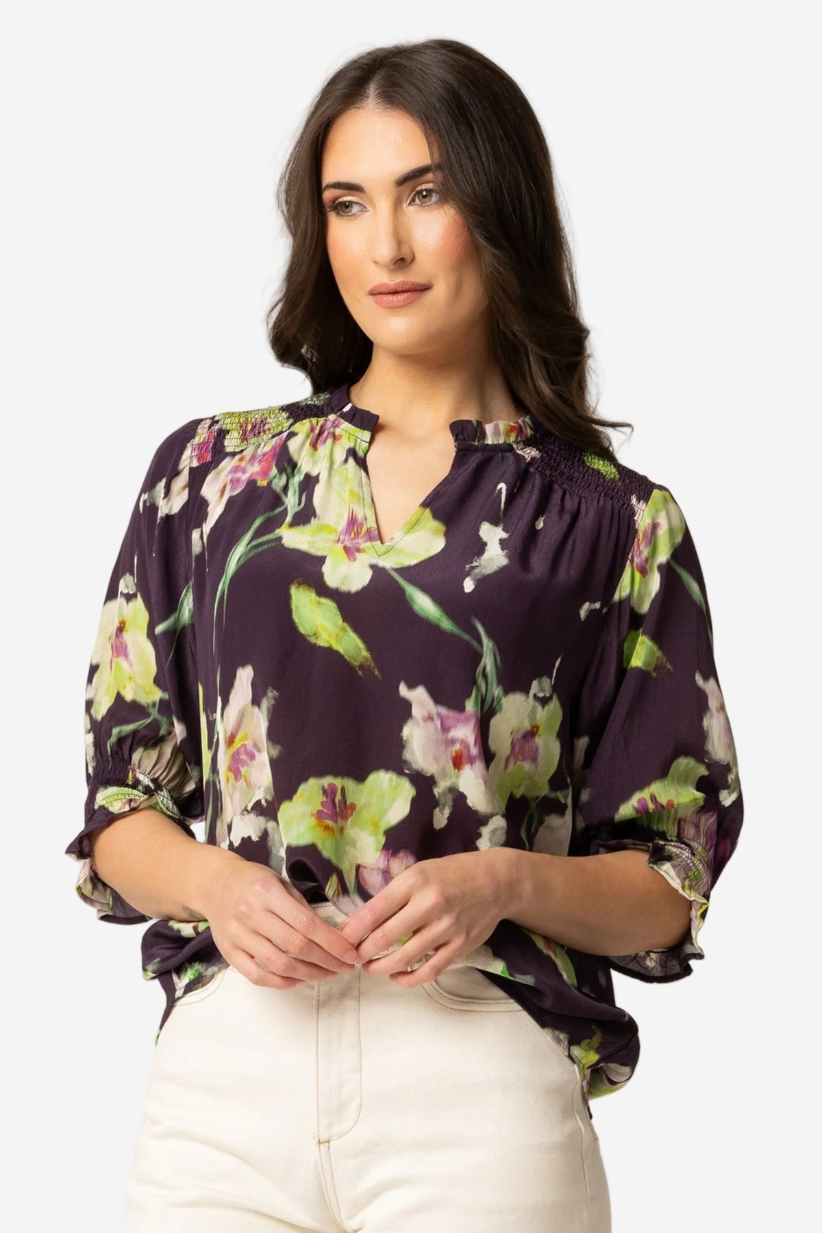 SEEKING LOLA SS GIFTED TOP - MERLOT BLOOM - THE VOGUE STORE