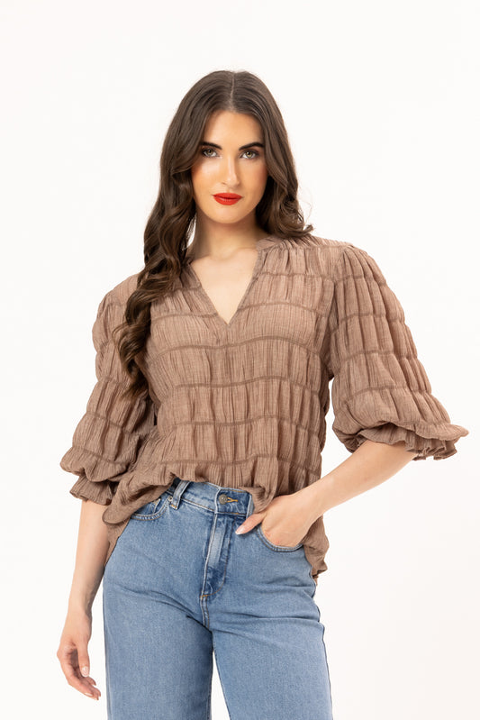 SEEKING LOLA GRACEFUL TOP - BISCUIT - THE VOGUE STORE