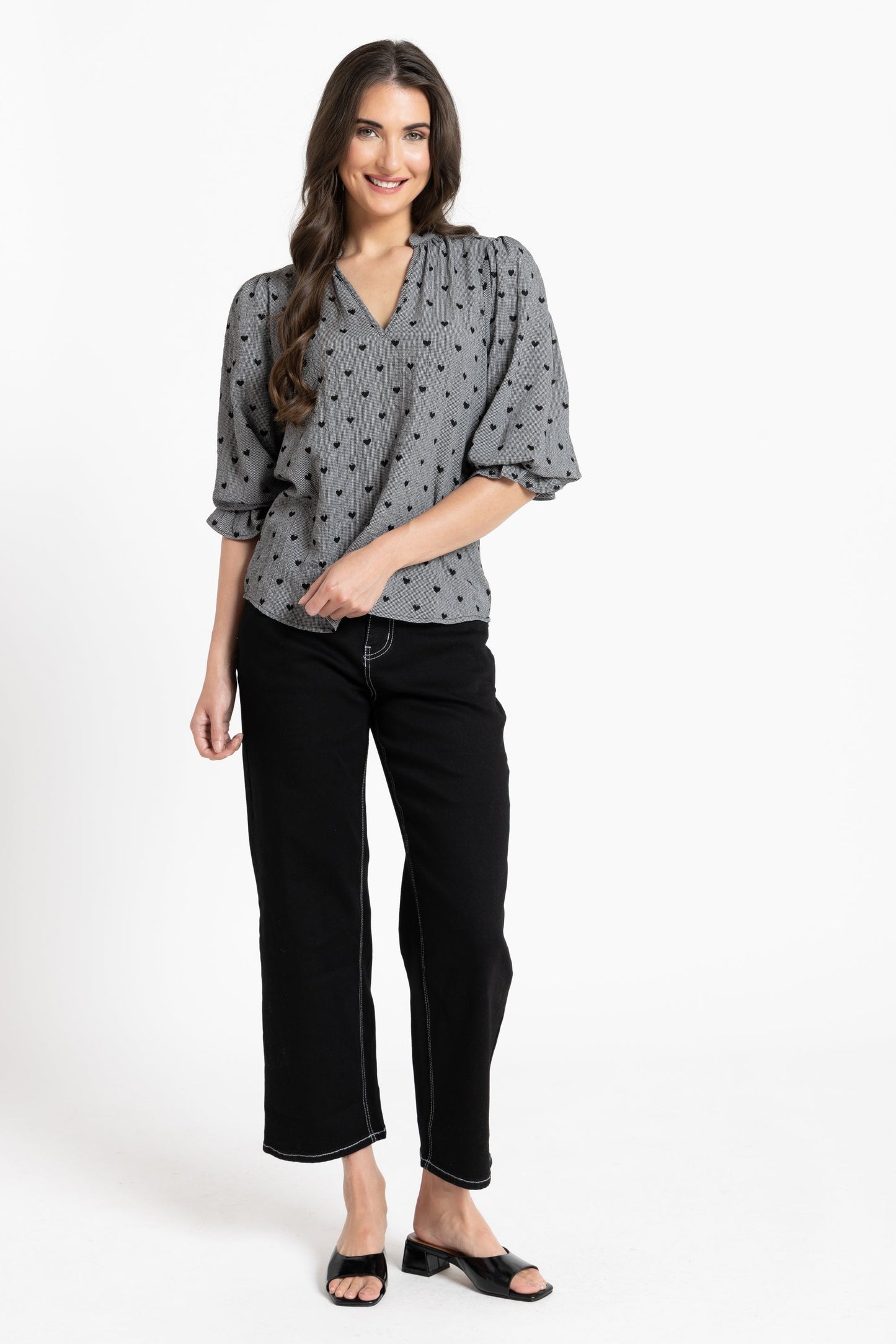 SEEKING LOLA GRACEFUL TOP - BLACK HEART - THE VOGUE STORE