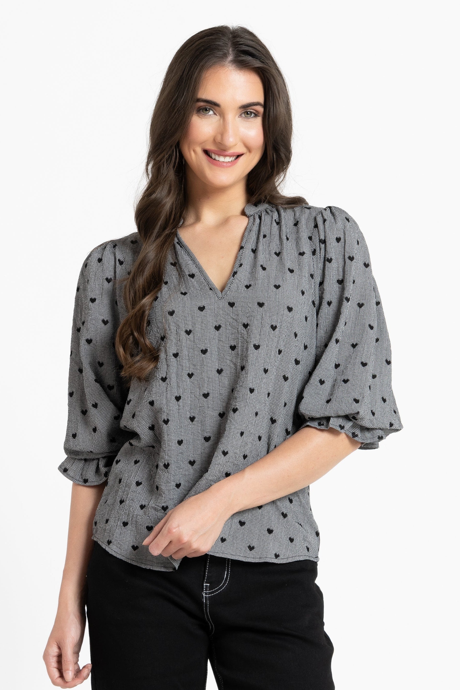 SEEKING LOLA GRACEFUL TOP - BLACK HEART - THE VOGUE STORE