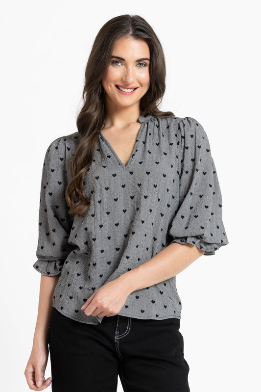 SEEKING LOLA GRACEFUL TOP - BLACK HEART - THE VOGUE STORE