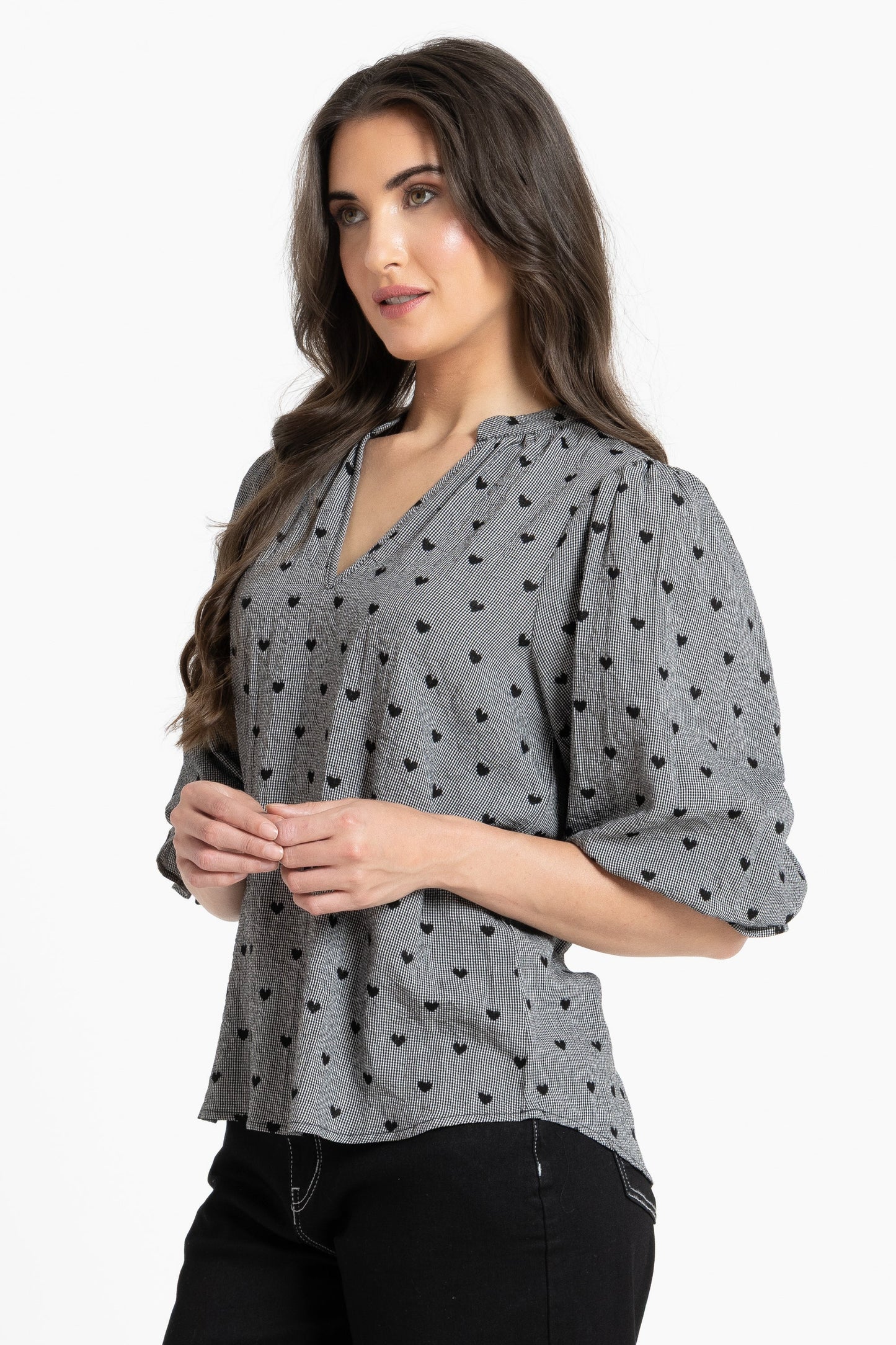SEEKING LOLA GRACEFUL TOP - BLACK HEART - THE VOGUE STORE