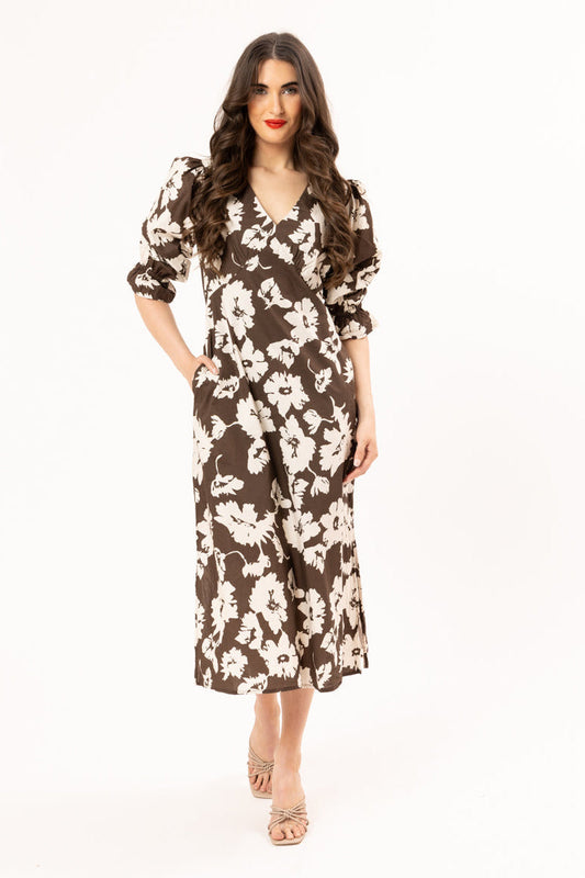 SEEKING LOLA INVITING DRESS - MOCHA BLOOM - THE VOGUE STORE