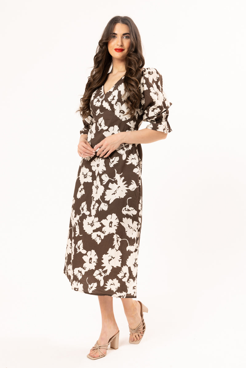 SEEKING LOLA INVITING DRESS - MOCHA BLOOM - THE VOGUE STORE