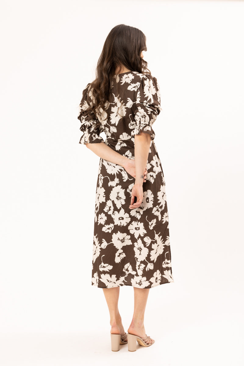 SEEKING LOLA INVITING DRESS - MOCHA BLOOM - THE VOGUE STORE