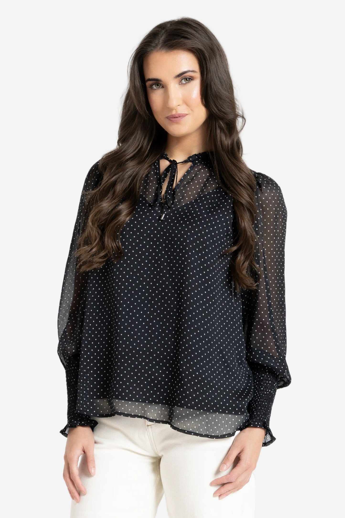 SEEKING LOLA BYRON BLOUSE - BLACK SPOT - THE VOGUE STORE