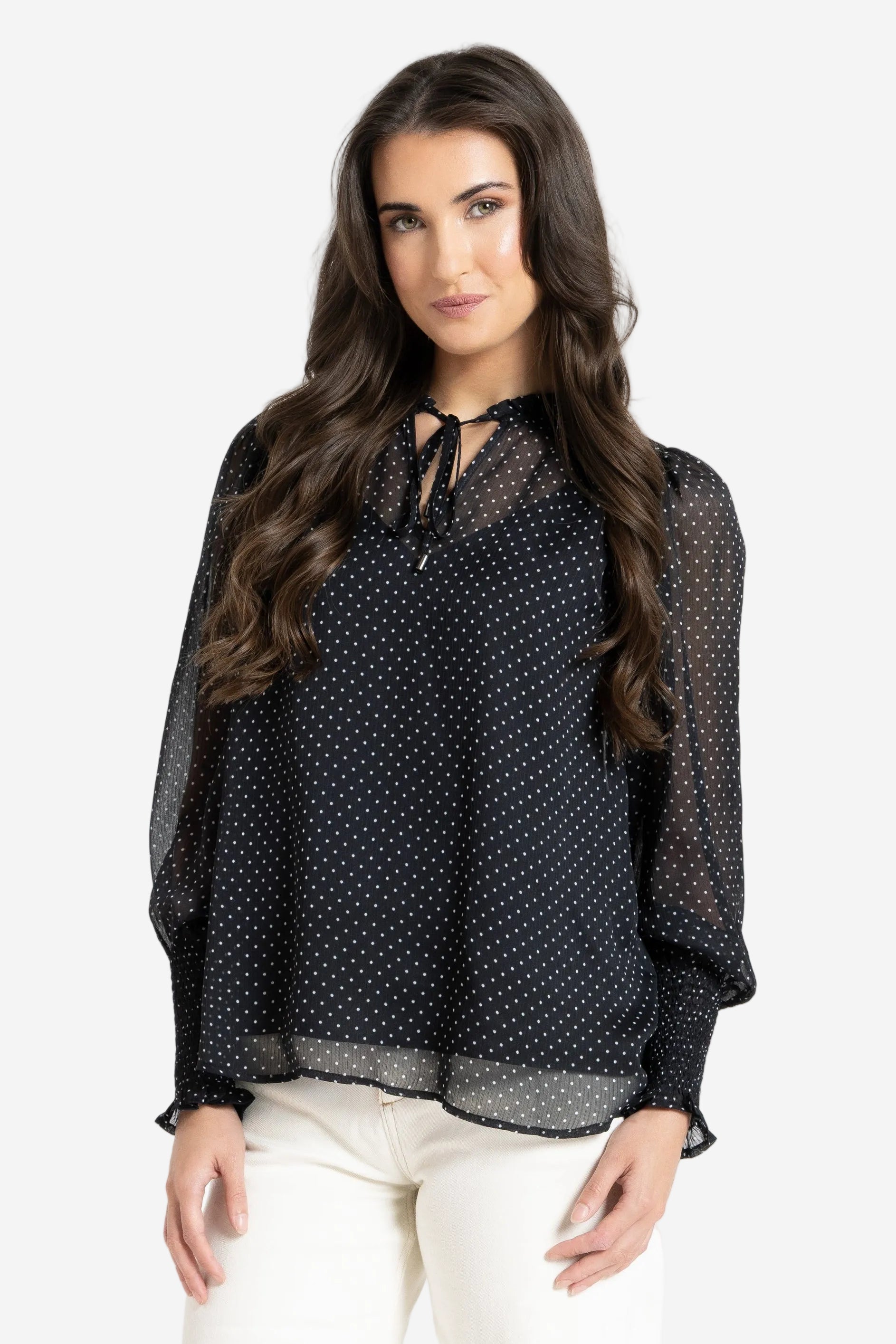 SEEKING LOLA BYRON BLOUSE - BLACK SPOT - THE VOGUE STORE