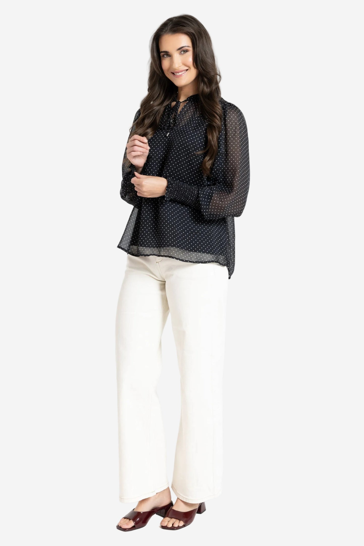 SEEKING LOLA BYRON BLOUSE - BLACK SPOT - THE VOGUE STORE