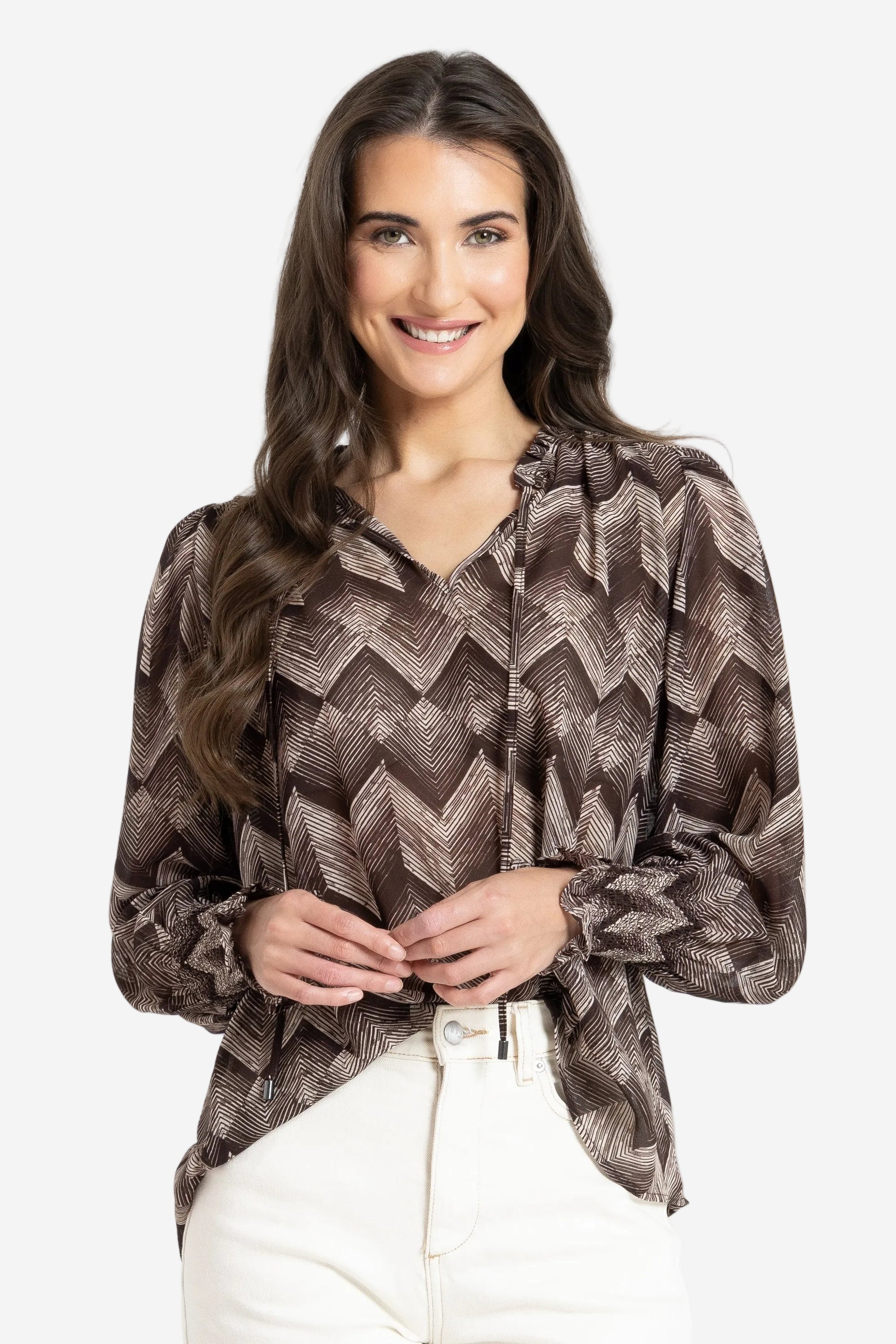 SEEKING LOLA BYRON BLOUSE - ESPRESSO ZIGGY - THE VOGUE STORE