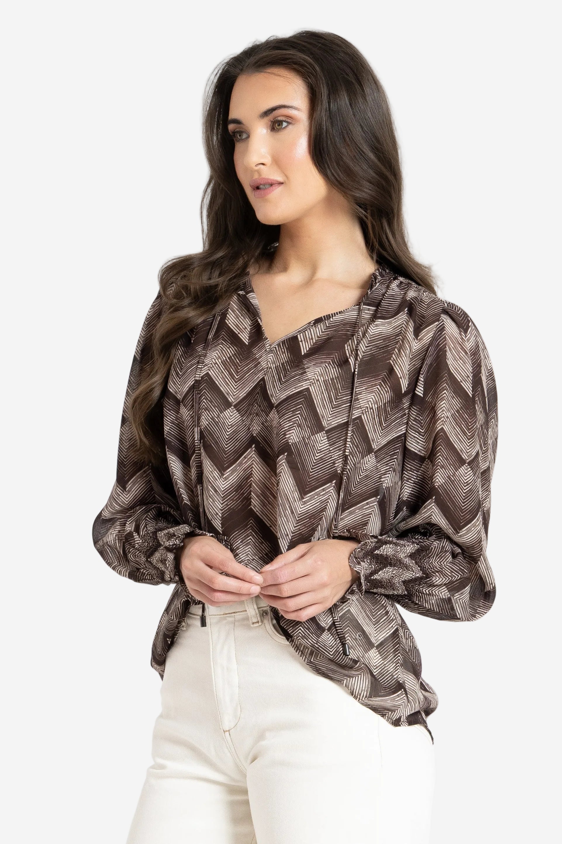 SEEKING LOLA BYRON BLOUSE - ESPRESSO ZIGGY - THE VOGUE STORE
