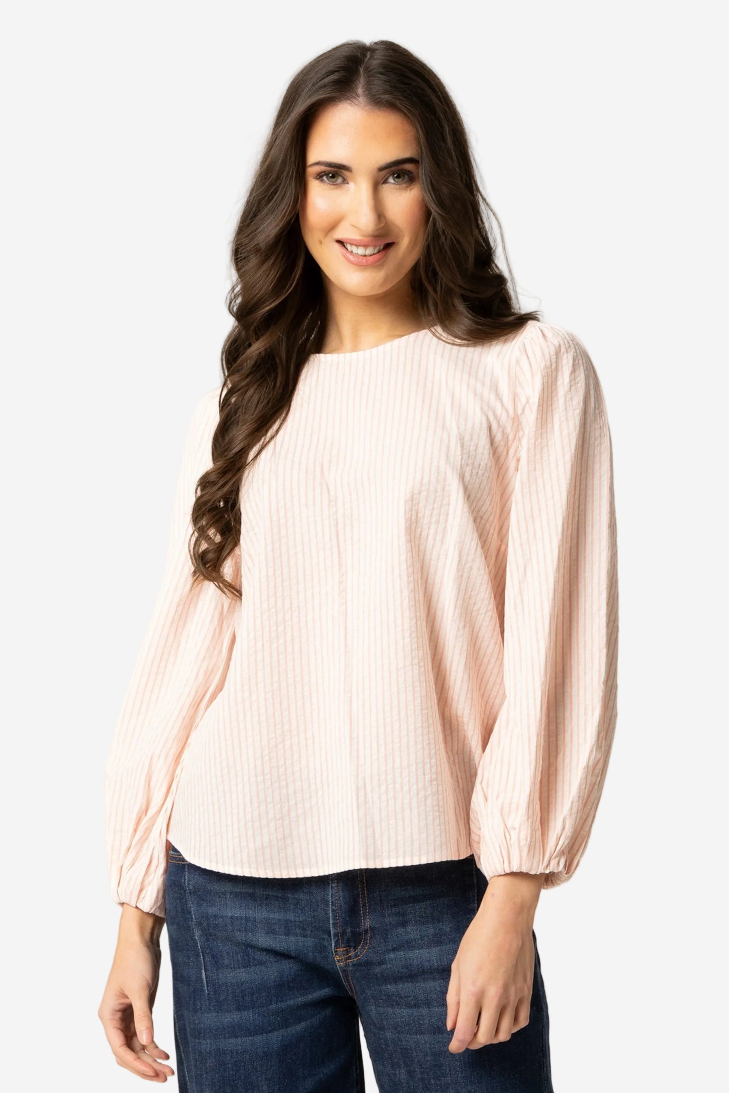 SEEKING LOLA BRILLIANCE BLOUSE - PINK STRIPE - THE VOGUE STORE