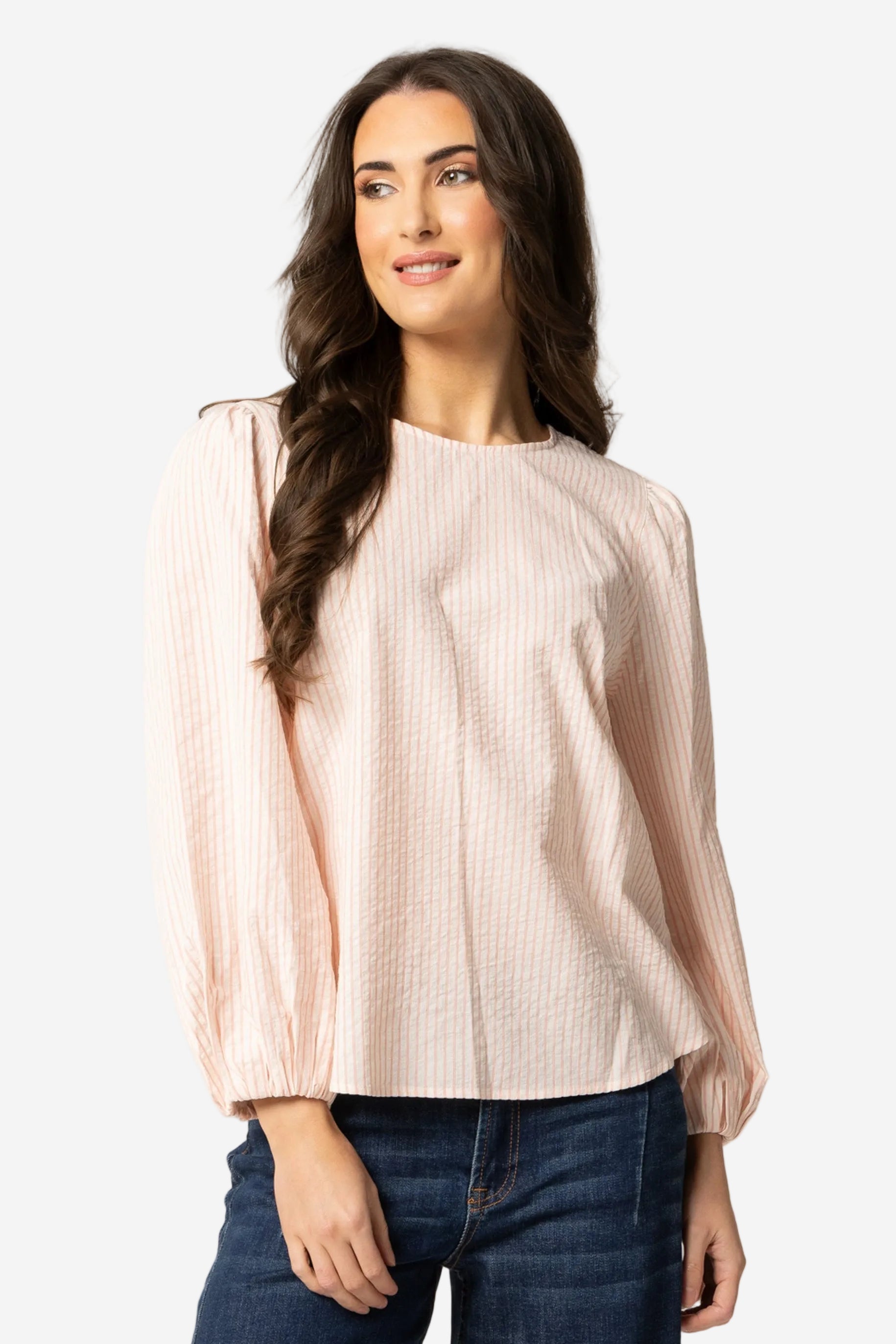 SEEKING LOLA BRILLIANCE BLOUSE - PINK STRIPE - THE VOGUE STORE
