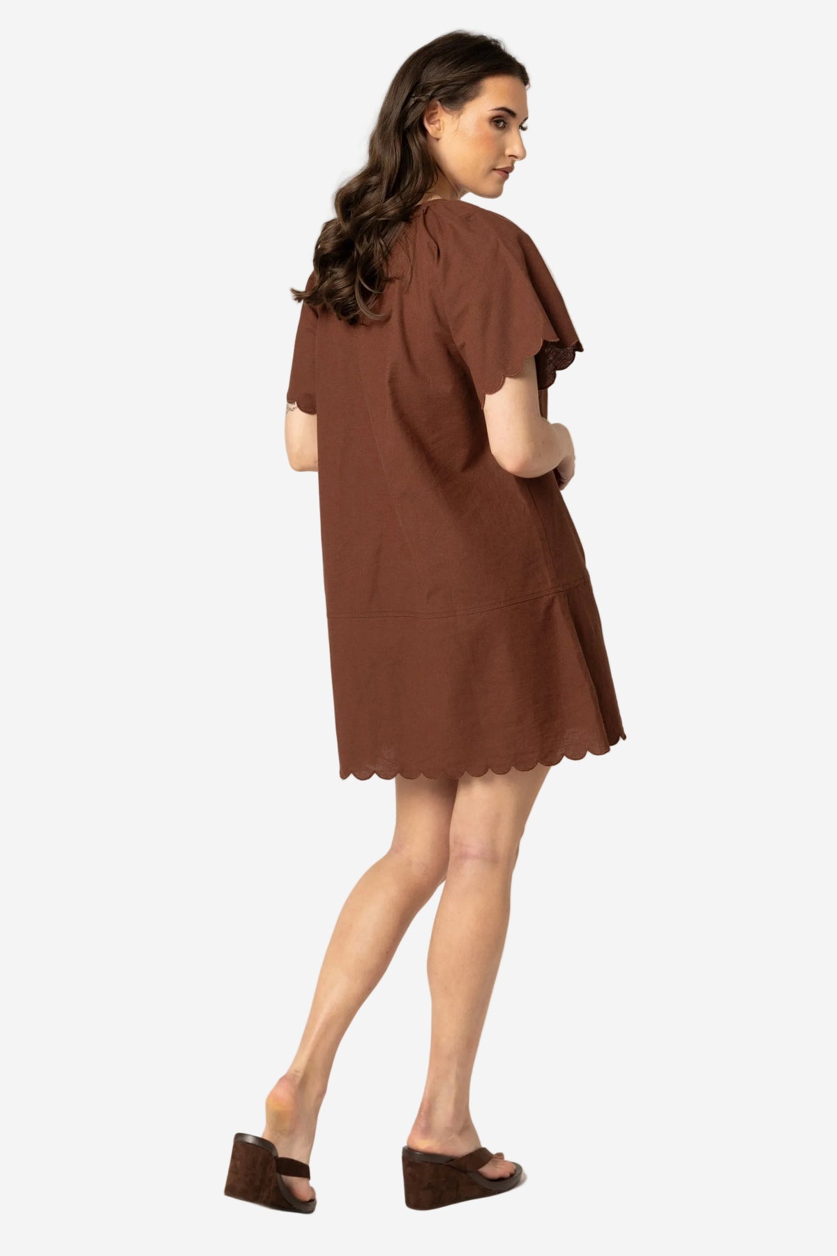 SEEKING LOLA SCALLOP SHORTIE DRESS - CHESTNUT - THE VOGUE STORE