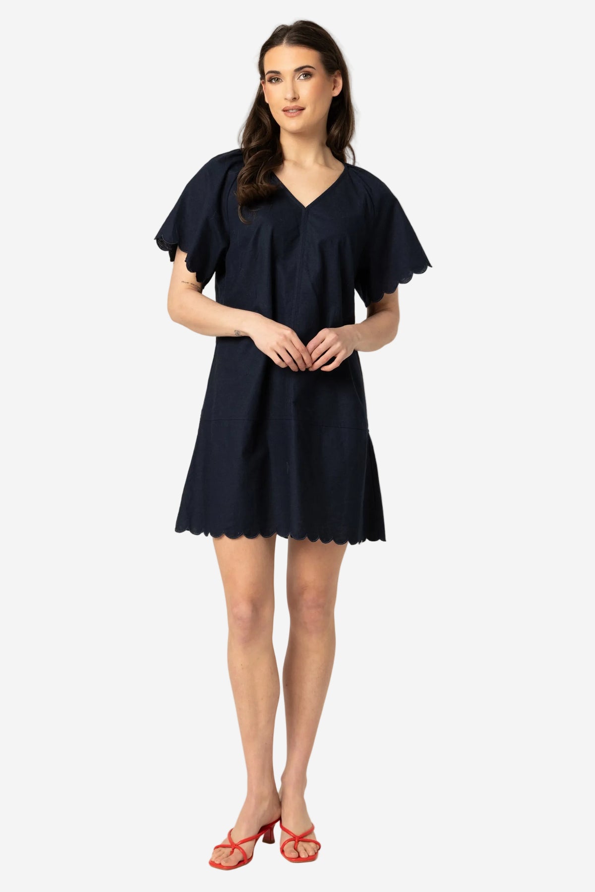 SEEKING LOLA SCALLOP SHORTIE DRESS - NAVY - THE VOGUE STORE