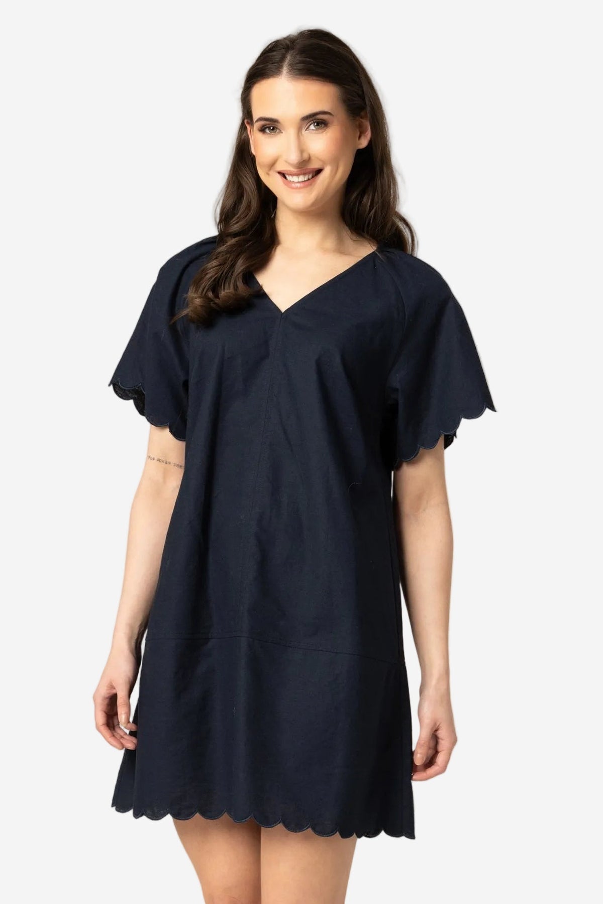 SEEKING LOLA SCALLOP SHORTIE DRESS - NAVY - THE VOGUE STORE